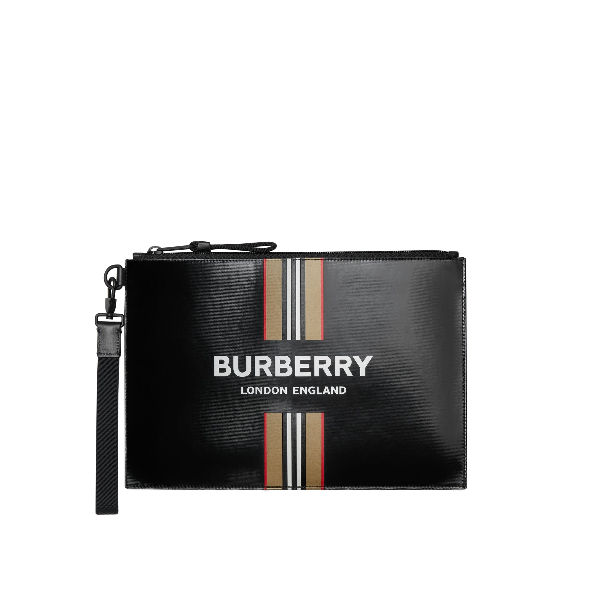 BLACK Pochette zippée en toile enduite avec logo et rayures iconiques