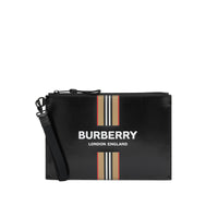 BLACK Pochette zippée en toile enduite avec logo et rayures iconiques