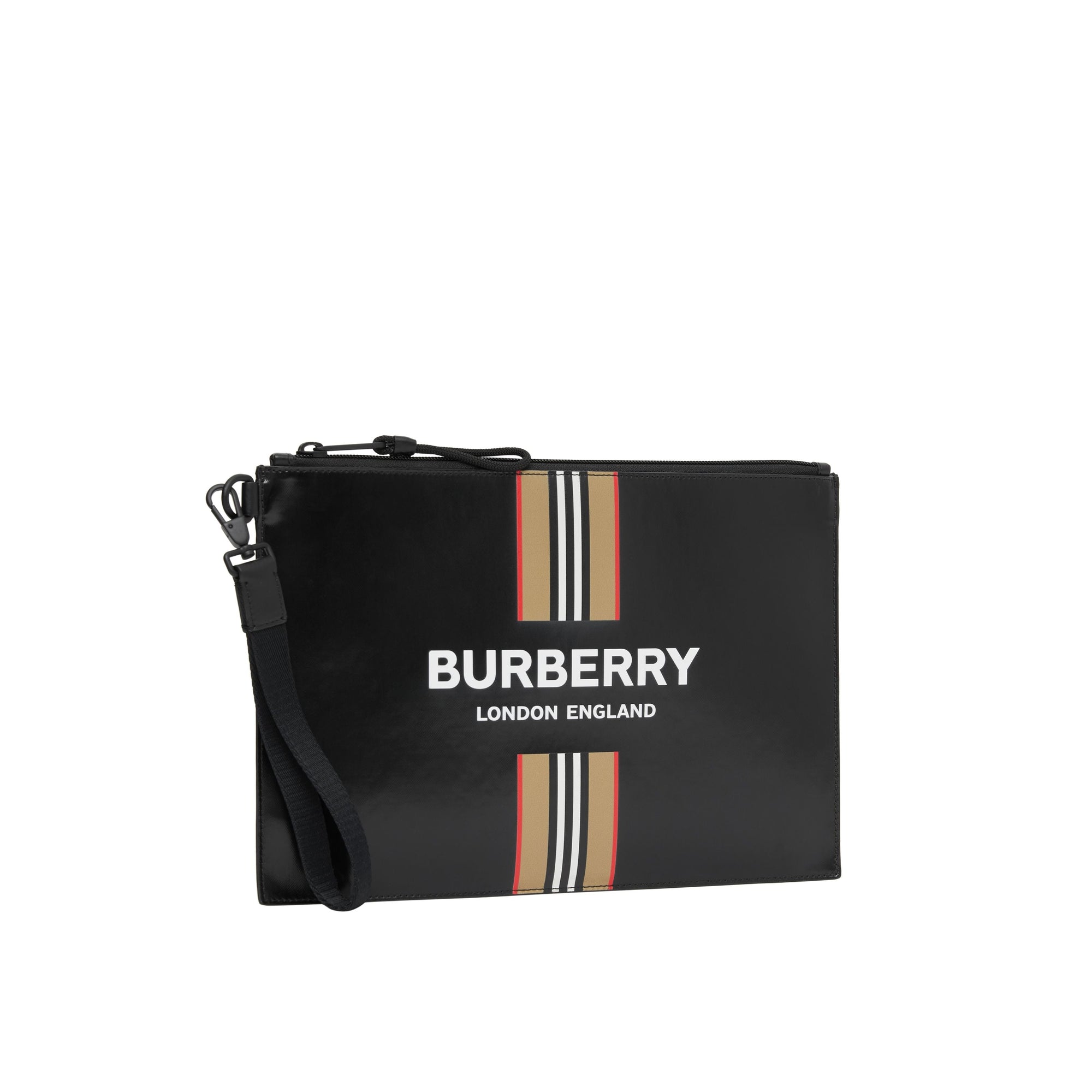 BLACK Pochette zippée en toile enduite avec logo et rayures iconiques