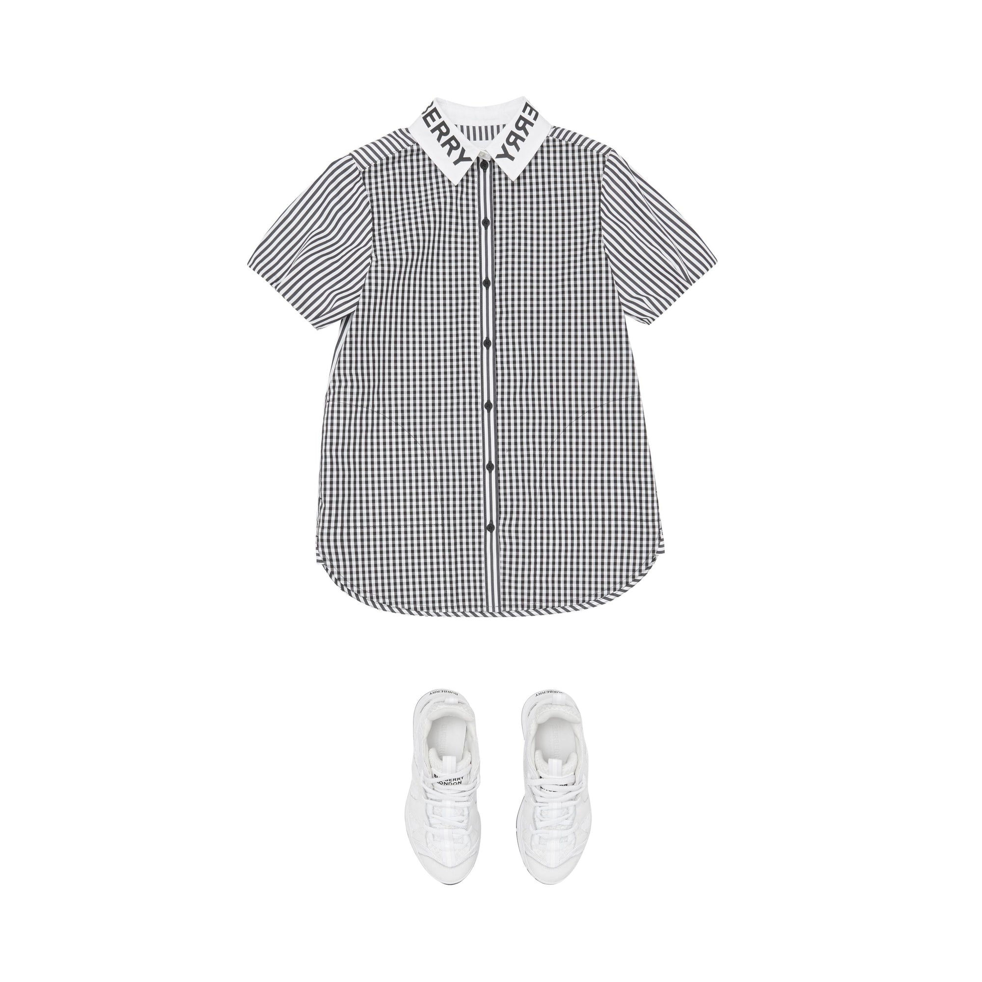 BLACK STRIPE Robe chemise en coton rayée et vichy avec logo