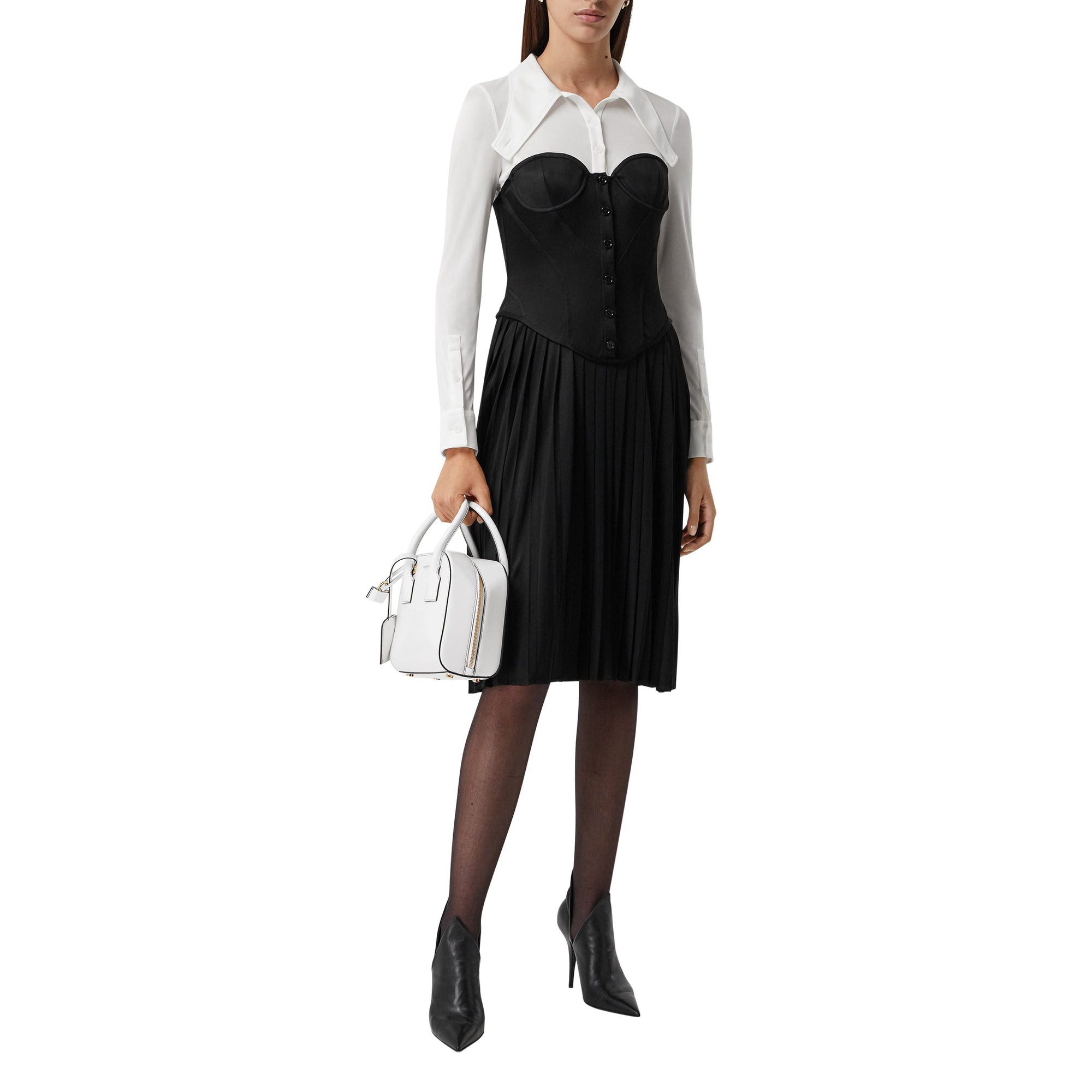 NATURAL WHITE Robe corset plissée en jersey bicolore
