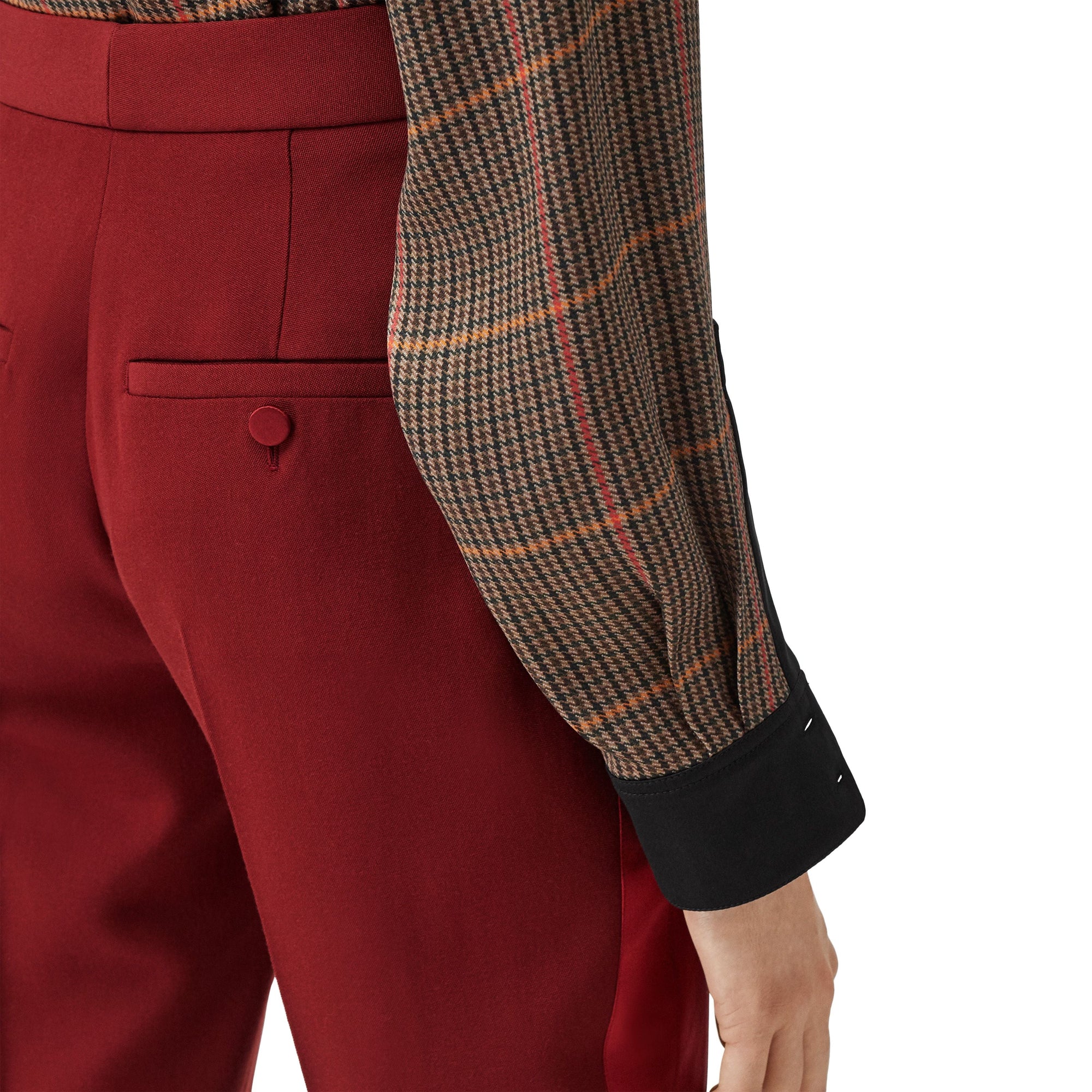 DARK CARMINE Pantalon tailleur en laine avec bandes en satin de soie