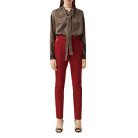 DARK CARMINE Pantalon tailleur en laine avec bandes en satin de soie