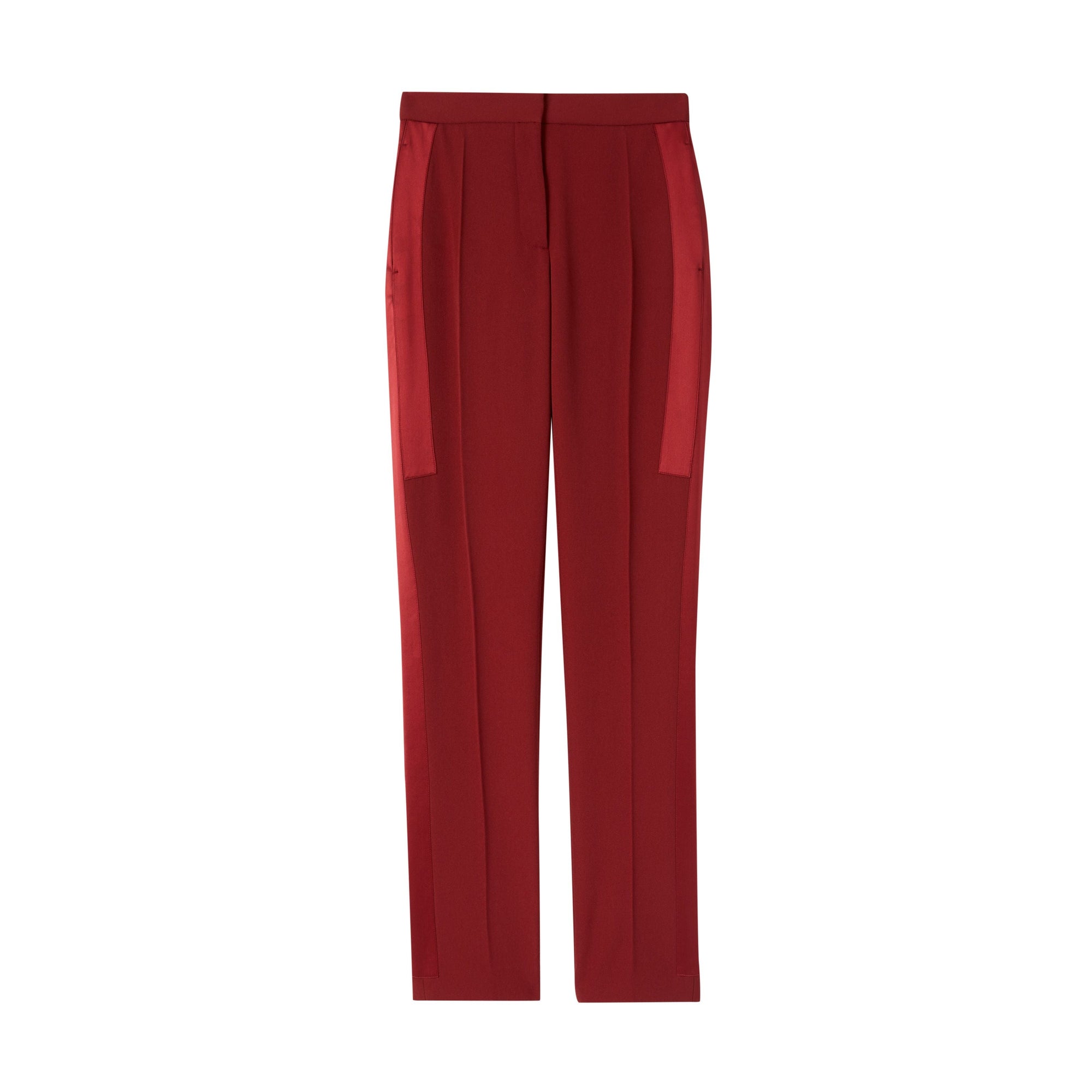 DARK CARMINE Pantalon tailleur en laine avec bandes en satin de soie