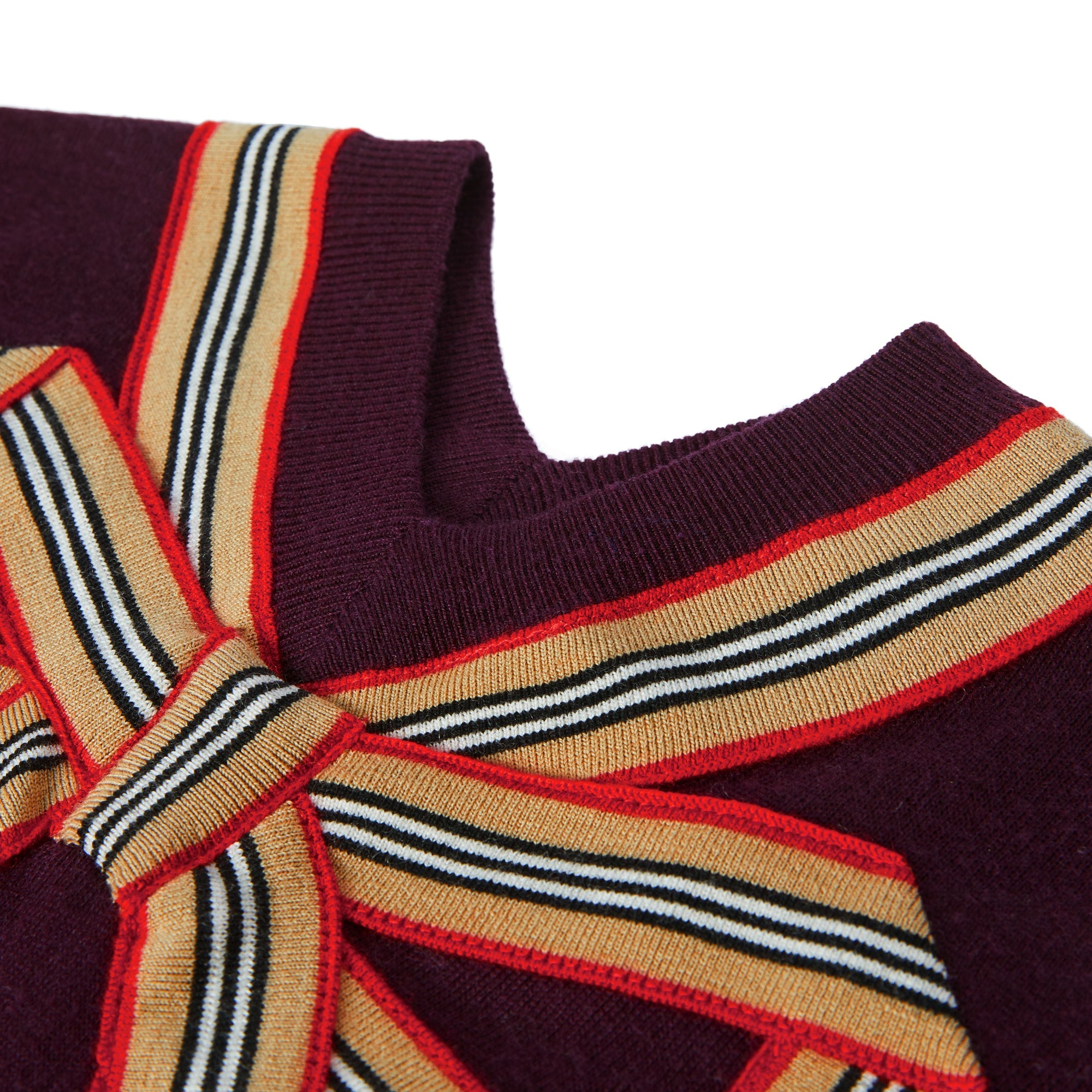 BURGUNDY Robe pull en laine et soie avec nœud à rayures iconiques