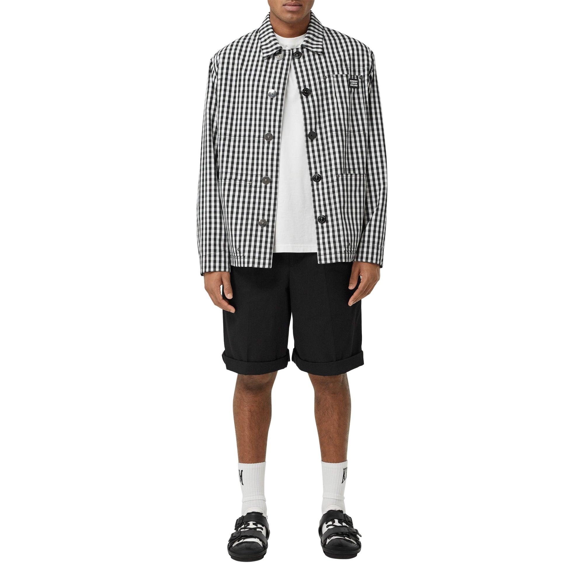 Short ajusté en sergé de coton à rayures iconiques - Noir