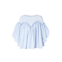 PALE BLUE STRIPE Chemisier rayé à manches bouffantes en coton et jersey