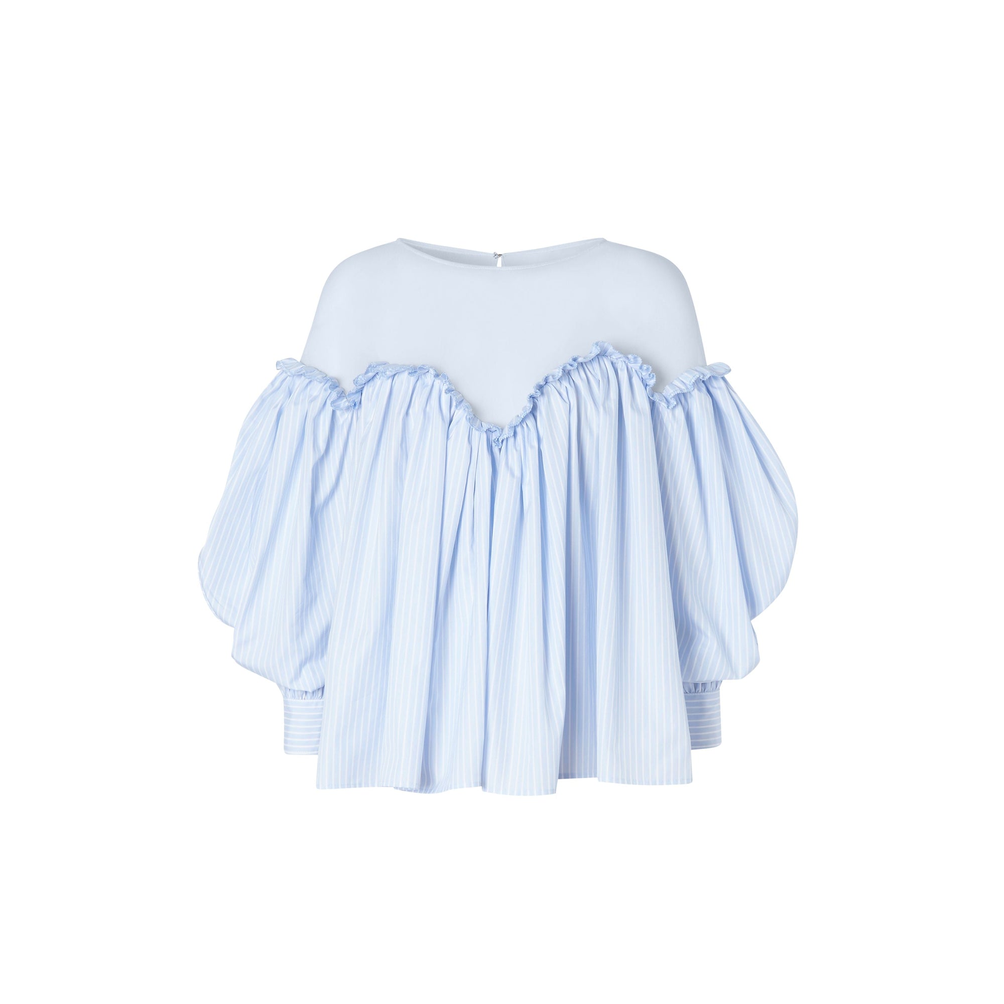 PALE BLUE STRIPE Chemisier rayé à manches bouffantes en coton et jersey