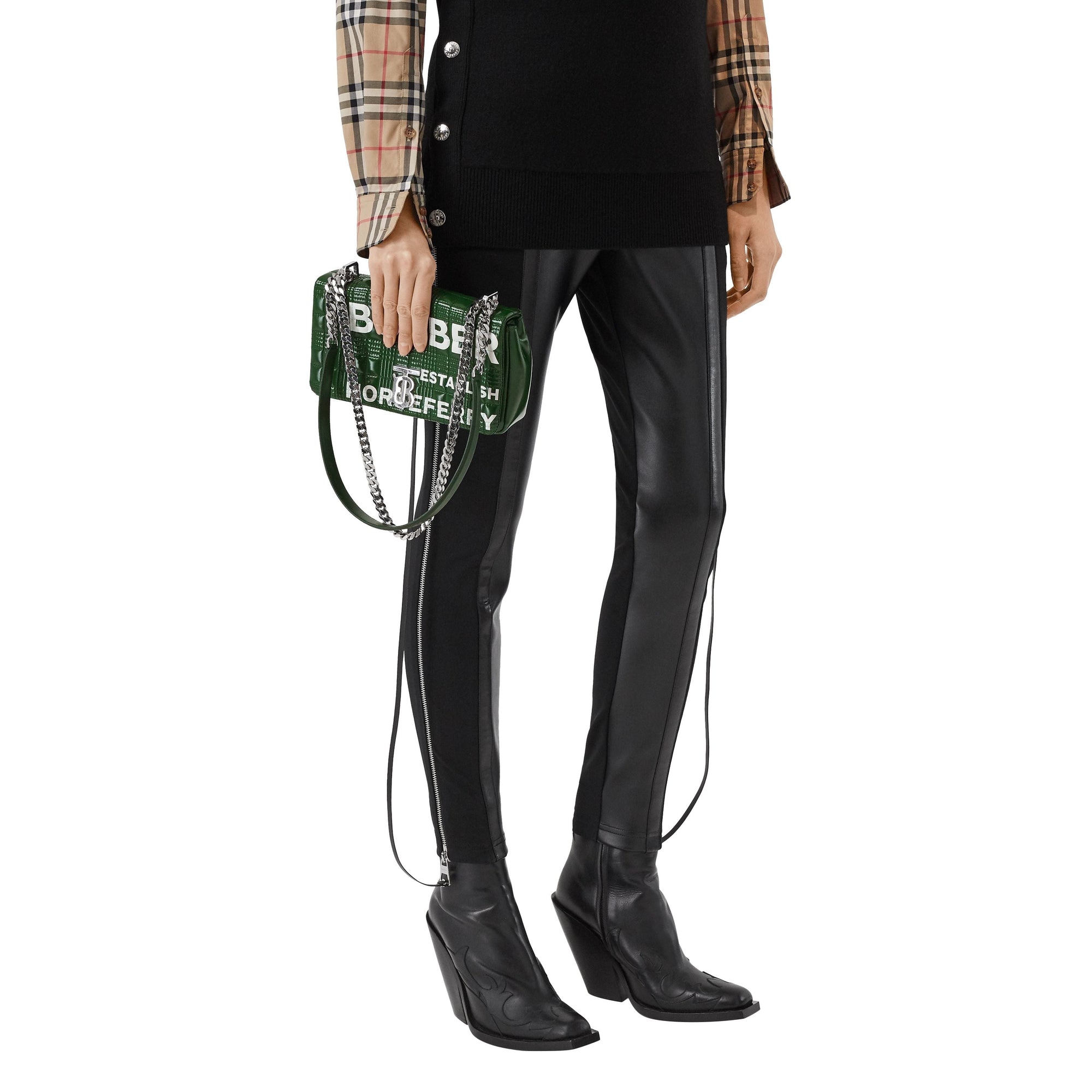 Petit sac lola matelassé Horseferry - Vert pin sombre & blanc