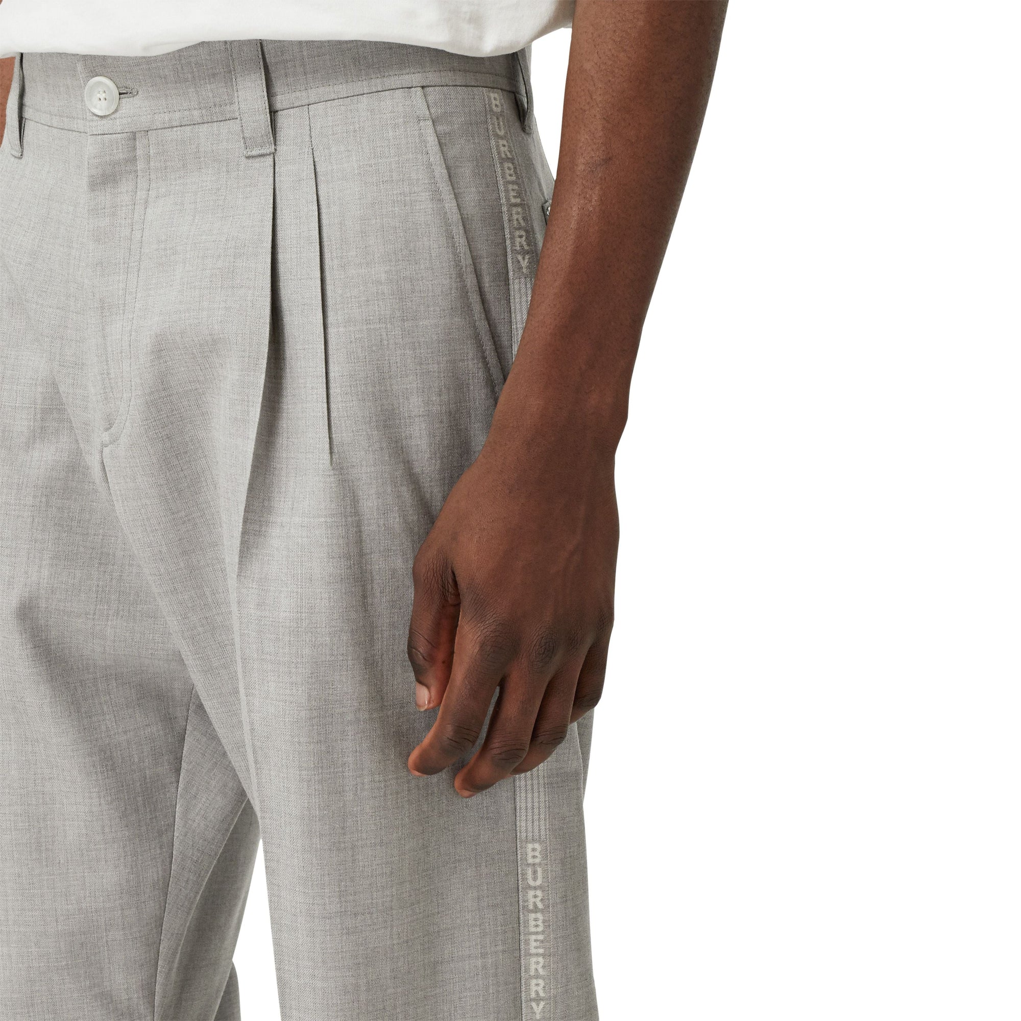 LIGHT PEBBLE GREY IP Pantalon de costume en jacquard de laine avec logo