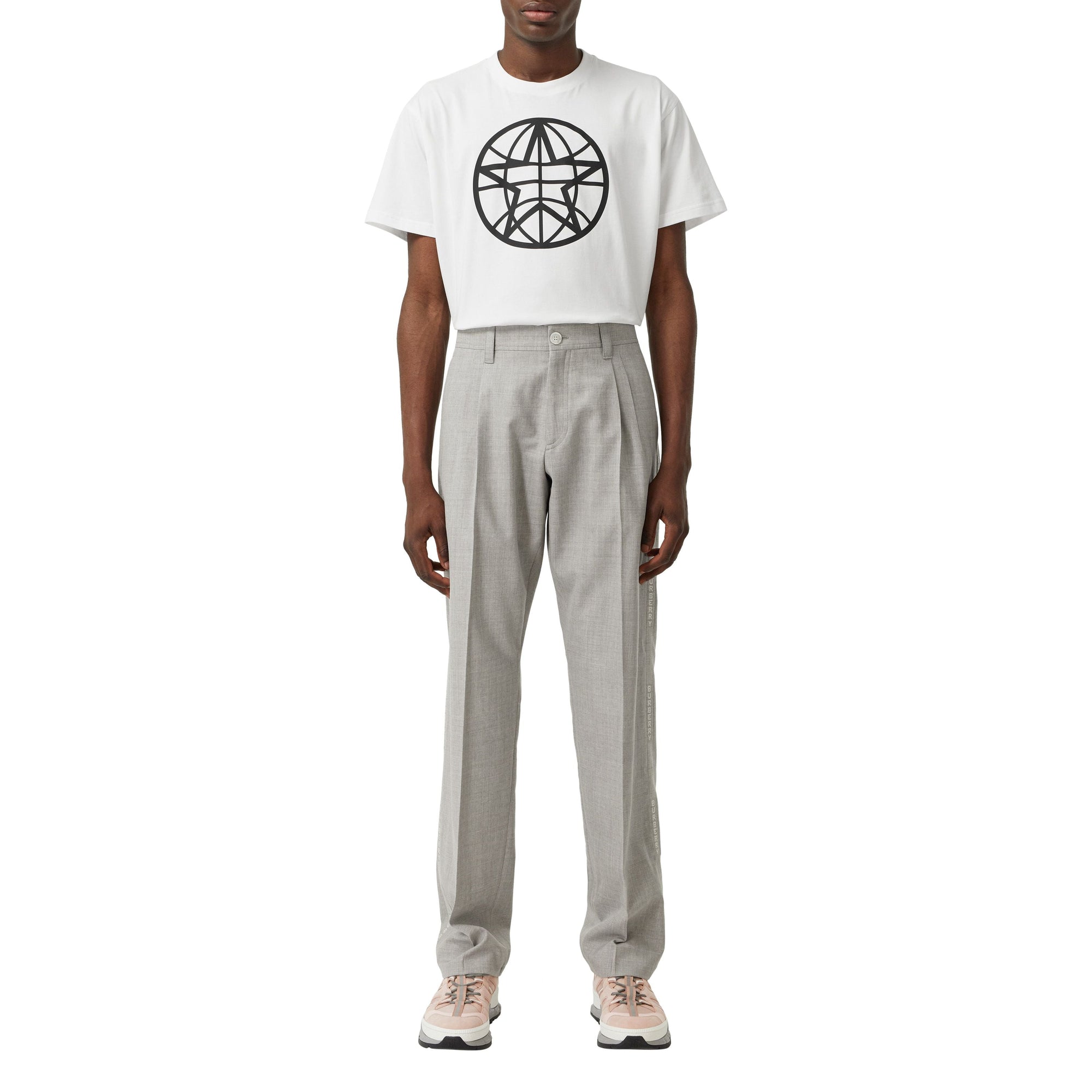 LIGHT PEBBLE GREY IP Pantalon de costume en jacquard de laine avec logo