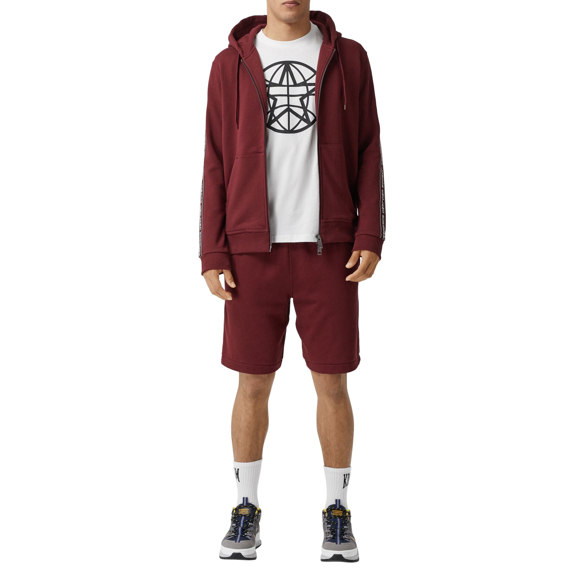 DEEP MERLOT Veste à capuche en coton avec bandes à logo