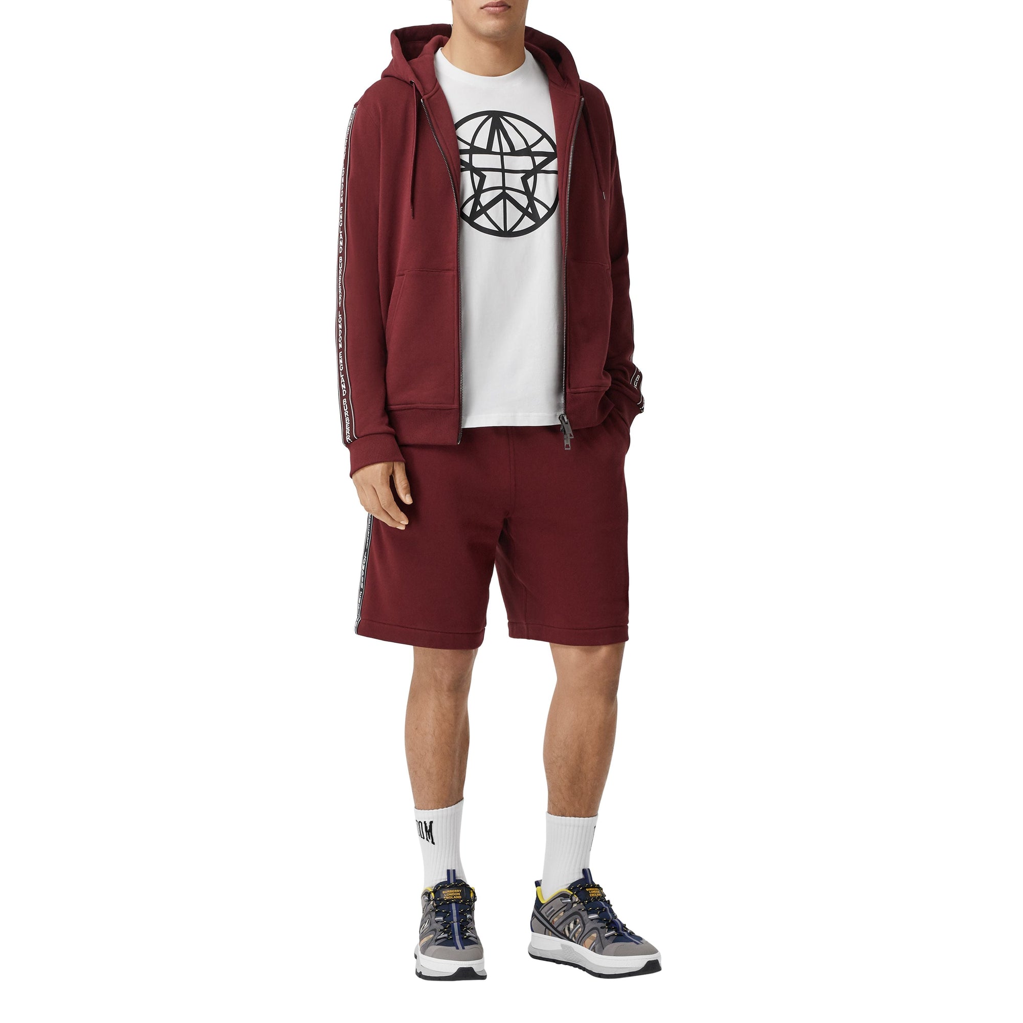 DEEP MERLOT Veste à capuche en coton avec bandes à logo