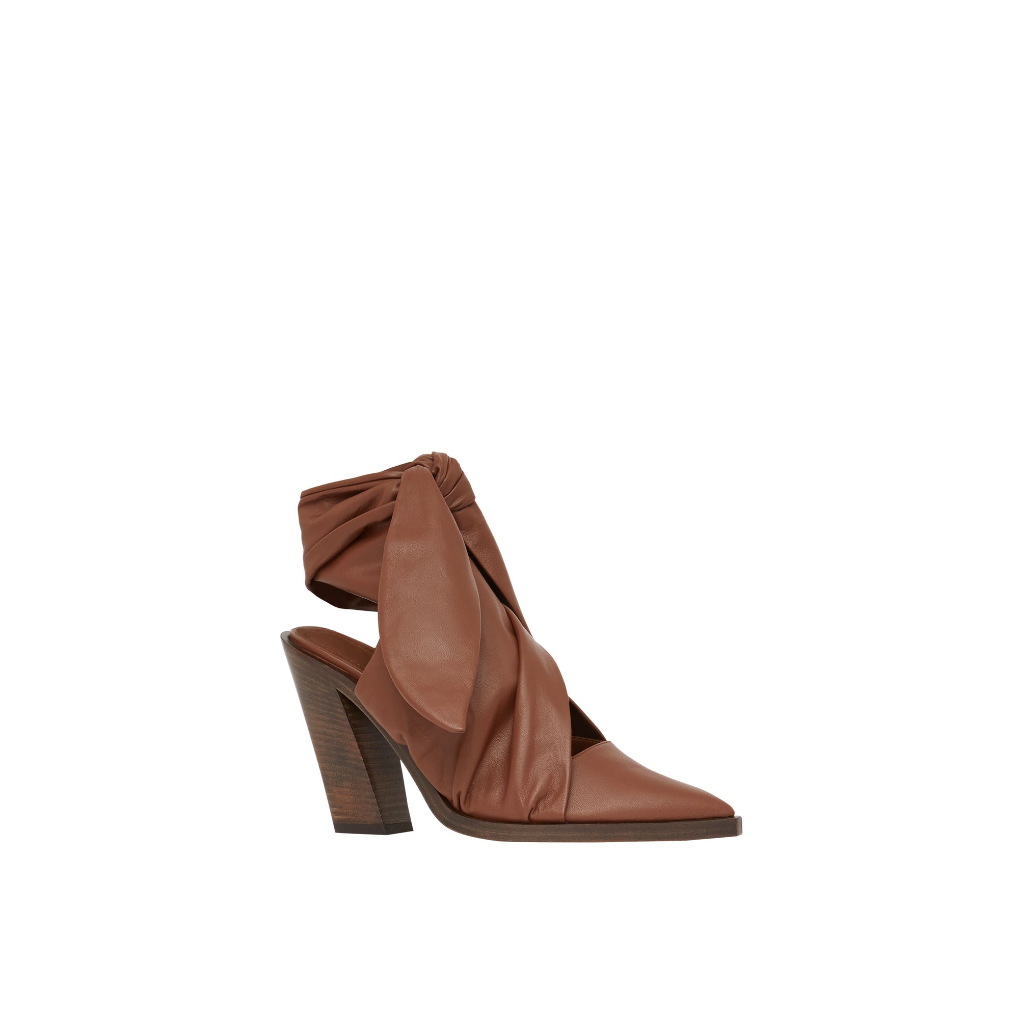TAN Mules à bout pointu en cuir d'agneau avec nœud
