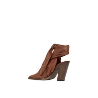 TAN Mules à bout pointu en cuir d'agneau avec nœud