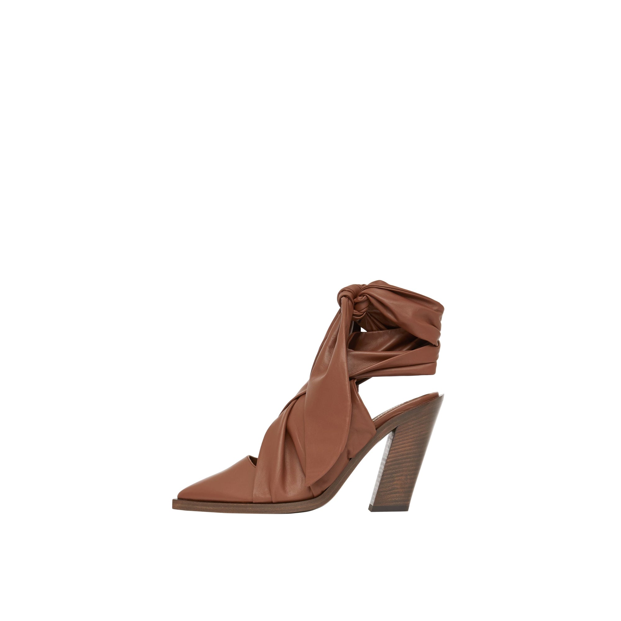 TAN Mules à bout pointu en cuir d'agneau avec nœud