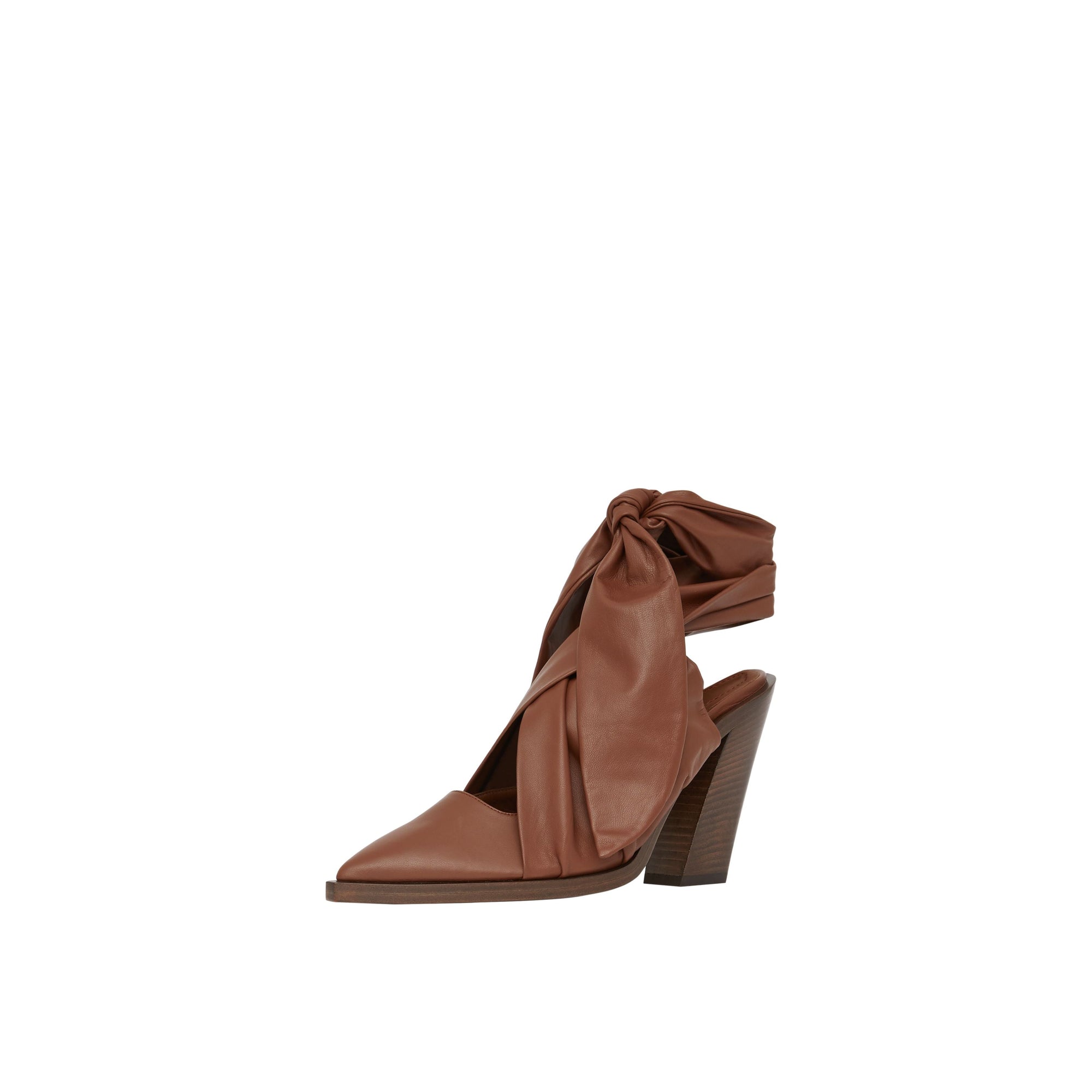 TAN Mules à bout pointu en cuir d'agneau avec nœud