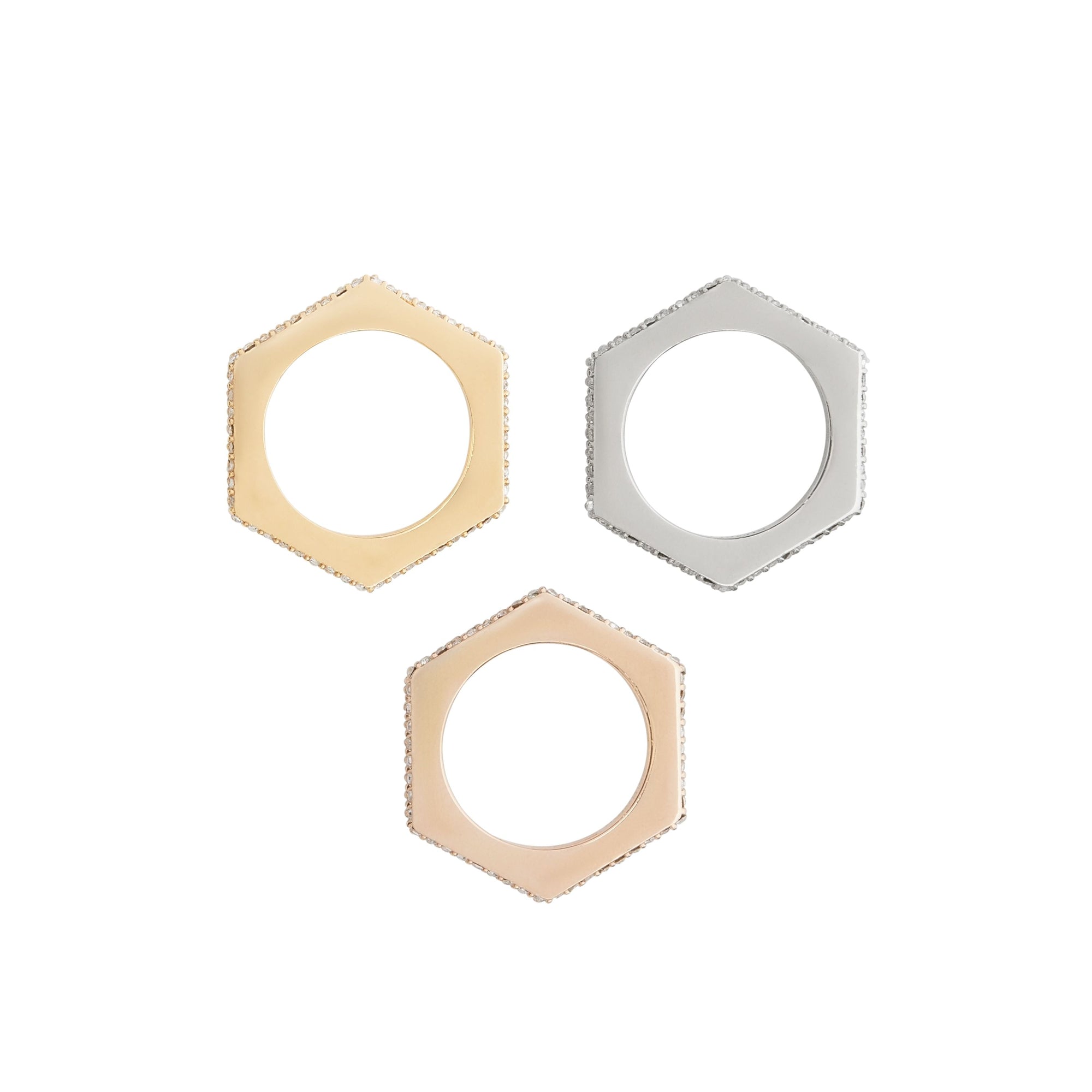 LGOLD/PALLADIO/ROSEG Bagues écrou plaquées or, or rose et palladium avec cristaux
