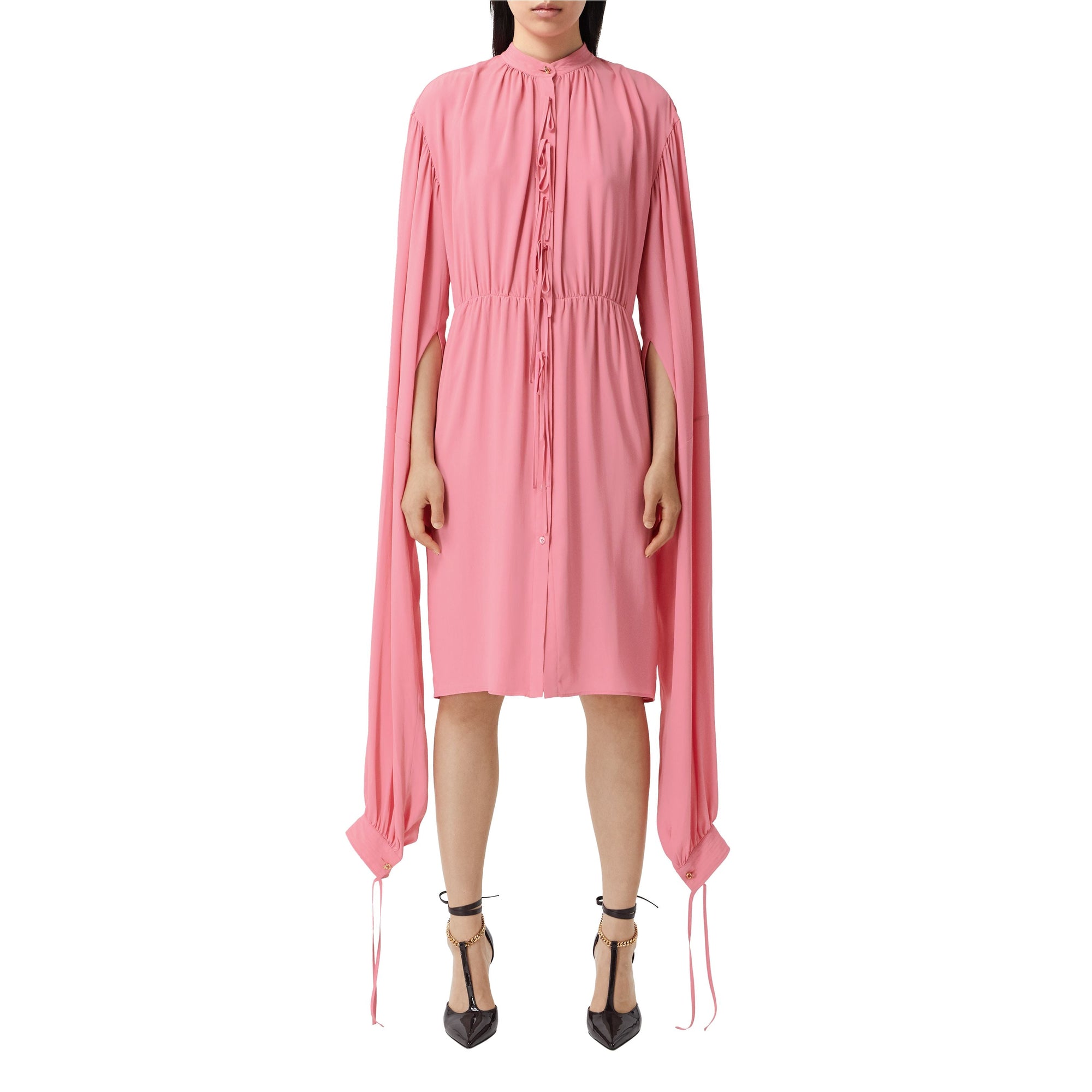 BUBBLEGUM PINK Robe à manches repliables en crêpe de soie de Chine
