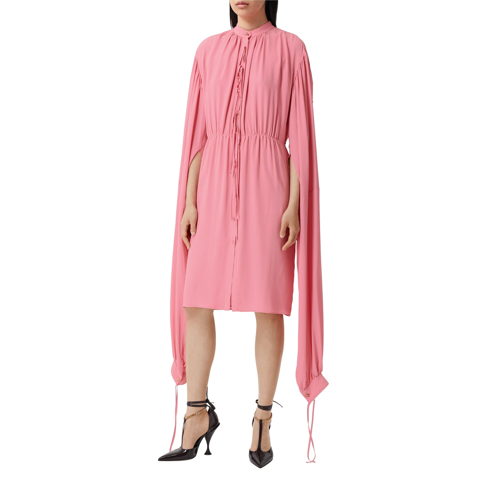 BUBBLEGUM PINK Robe à manches repliables en crêpe de soie de Chine
