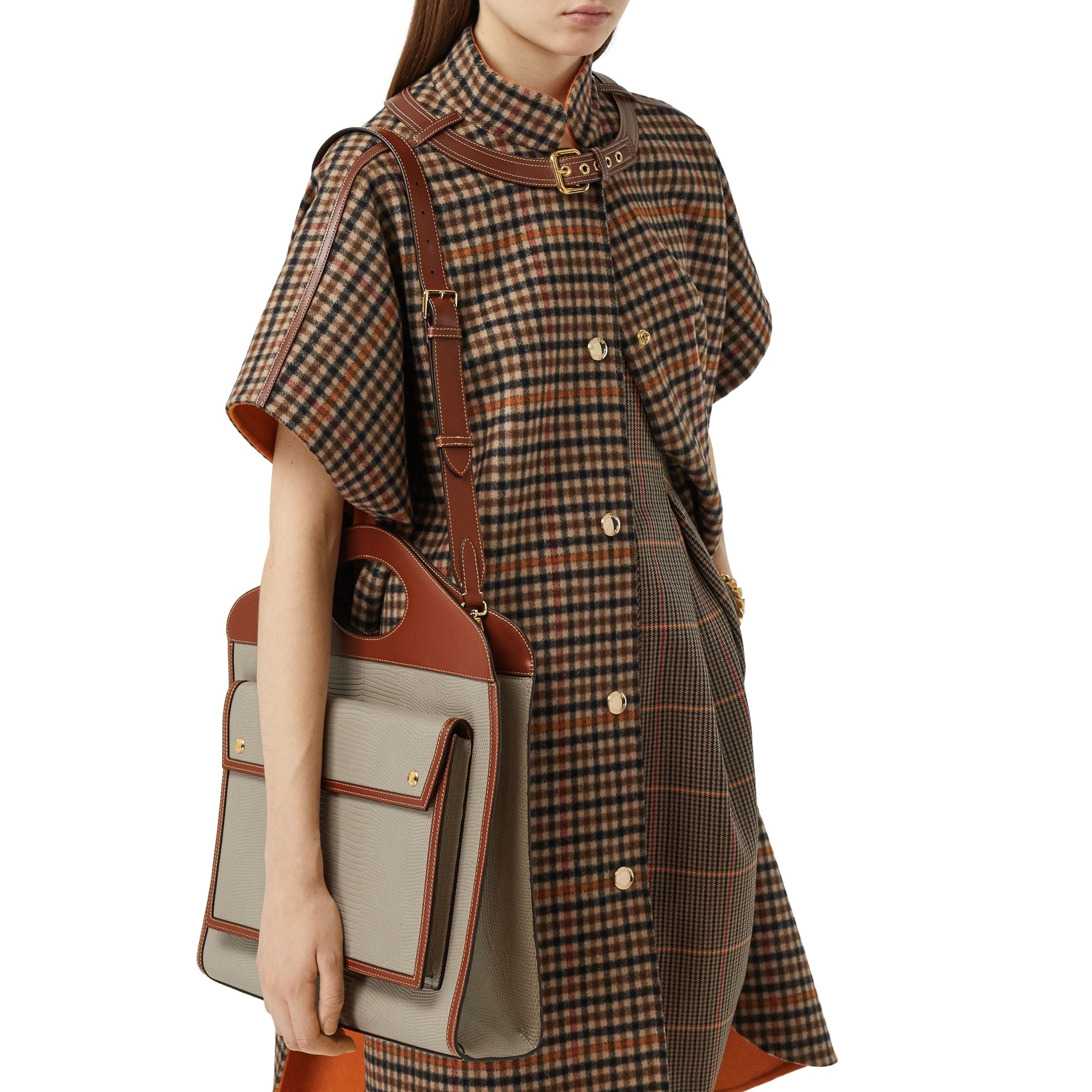 Sac pocket moyen en cuir de cerf embossé et cuir - Hâle