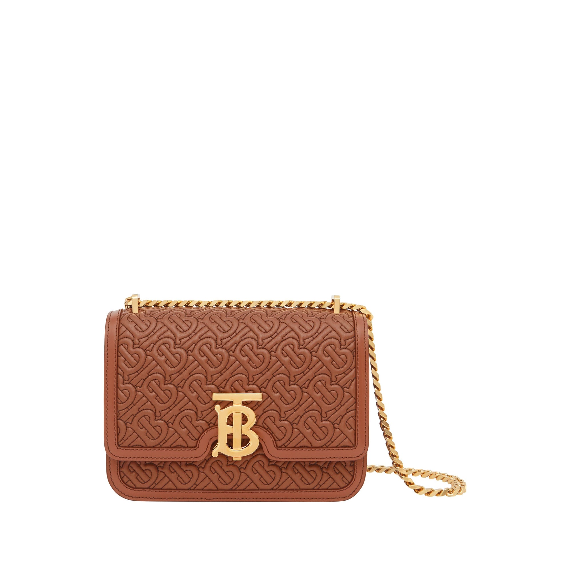 Petit sac tb en cuir d'agneau monogram matelassé - Brun malt