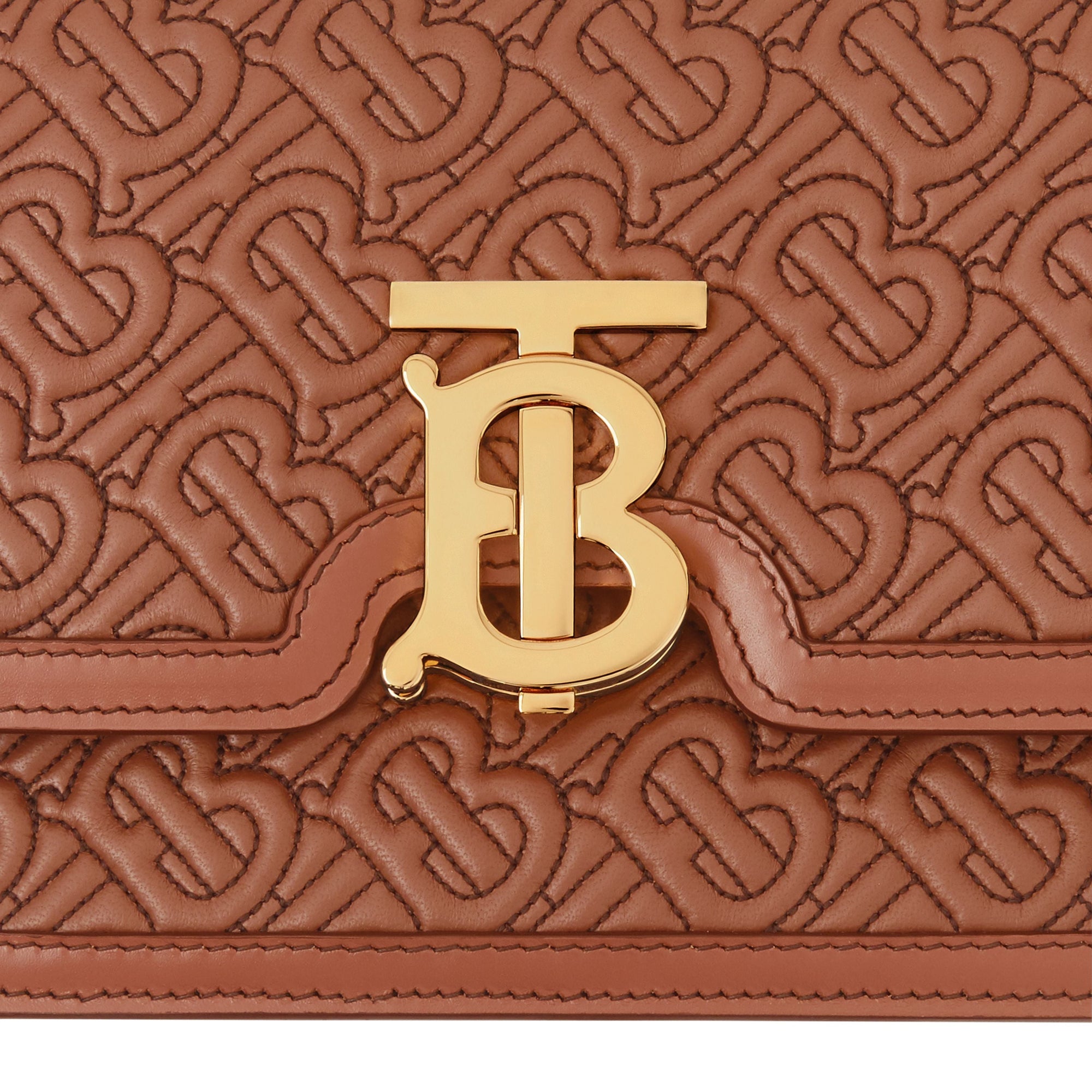 Petit sac tb en cuir d'agneau monogram matelassé - Brun malt