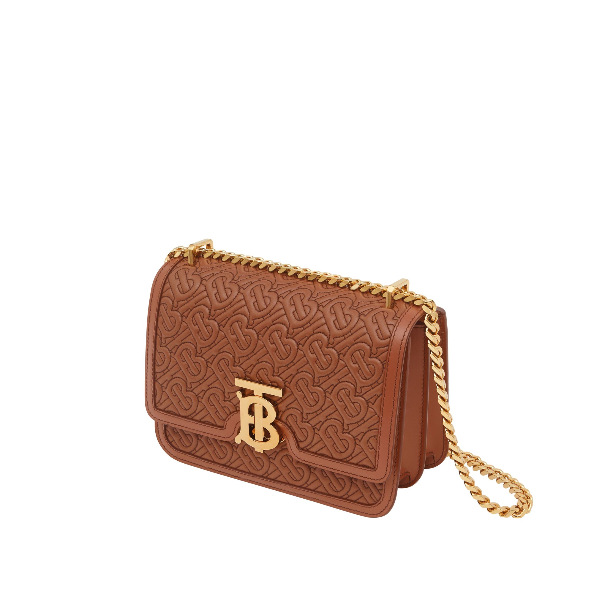 Petit sac tb en cuir d'agneau monogram matelassé - Brun malt