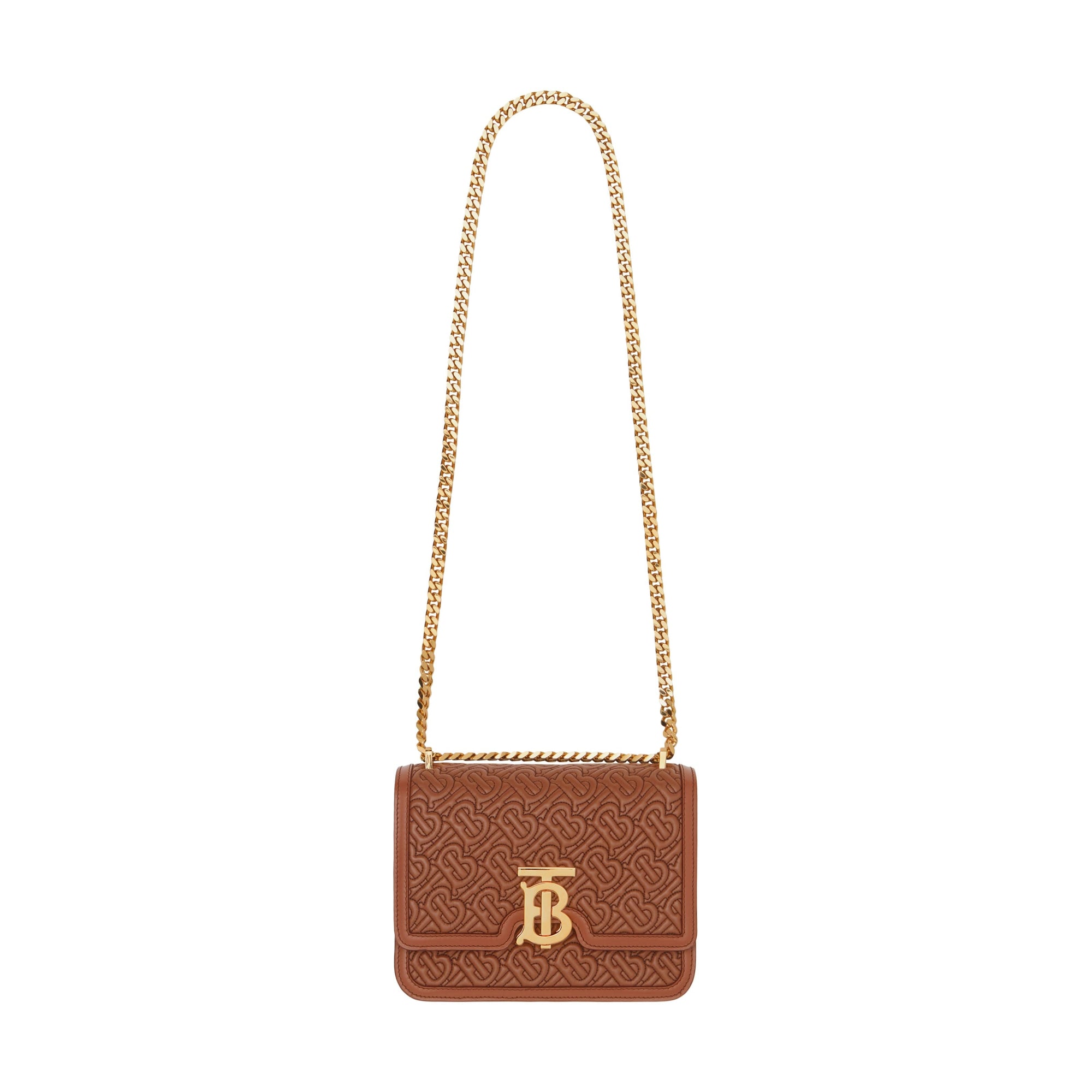 Petit sac tb en cuir d'agneau monogram matelassé - Brun malt