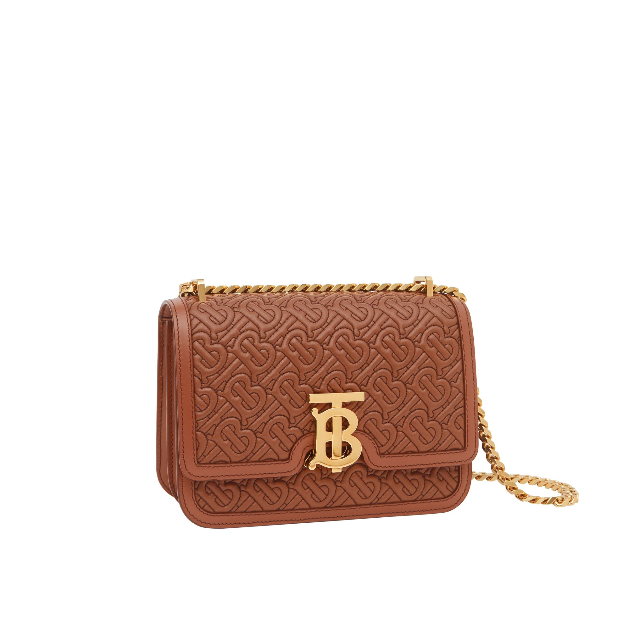 Petit sac tb en cuir d'agneau monogram matelassé - Brun malt