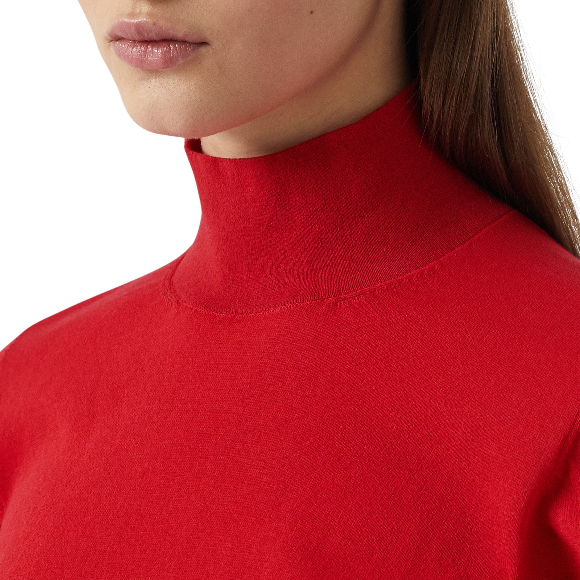BRIGHT RED Pull à col roulé en maille de coton mélangé à manches bouffantes