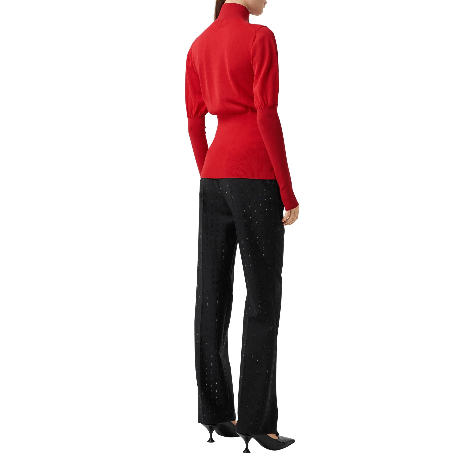 BRIGHT RED Pull à col roulé en maille de coton mélangé à manches bouffantes