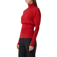BRIGHT RED Pull à col roulé en maille de coton mélangé à manches bouffantes