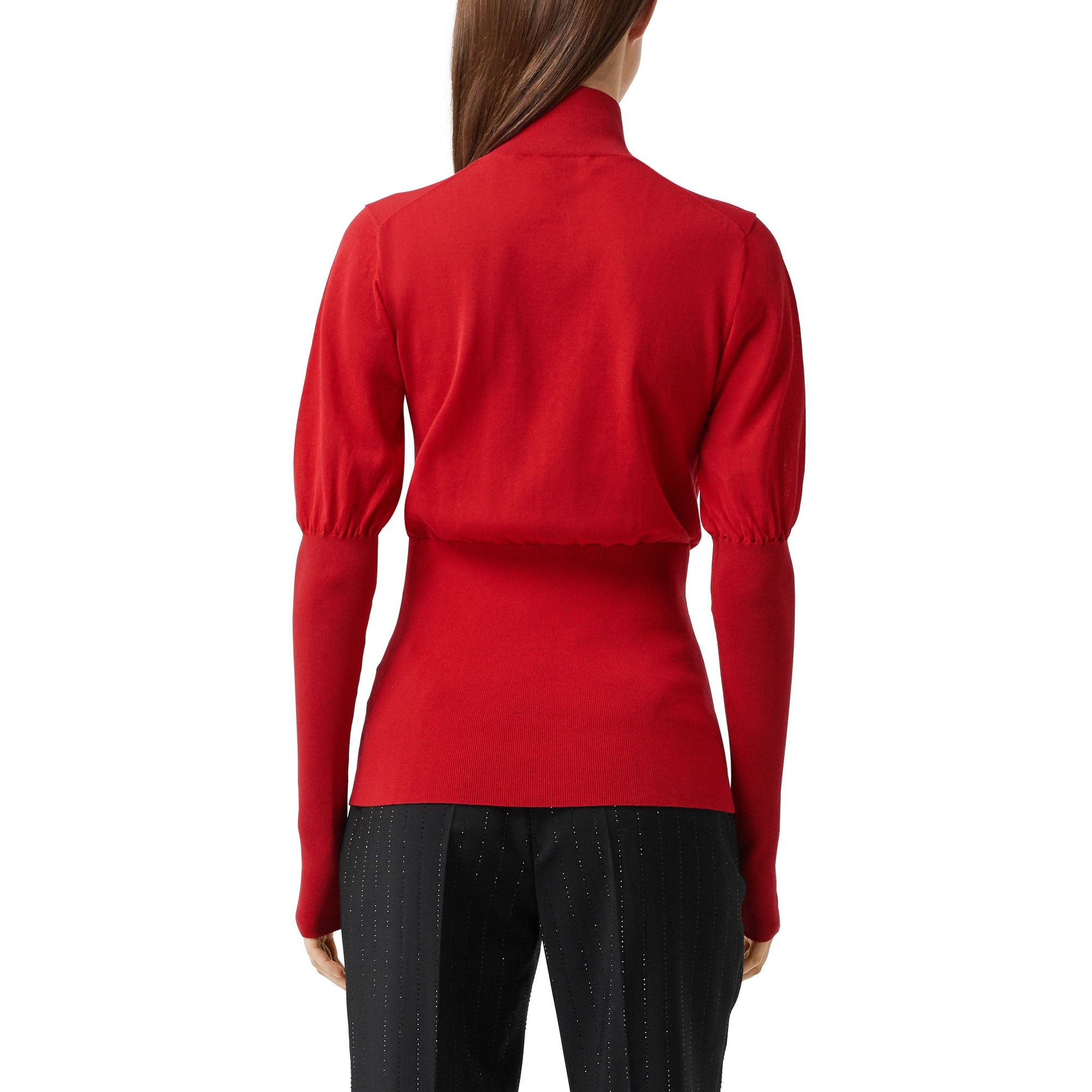BRIGHT RED Pull à col roulé en maille de coton mélangé à manches bouffantes