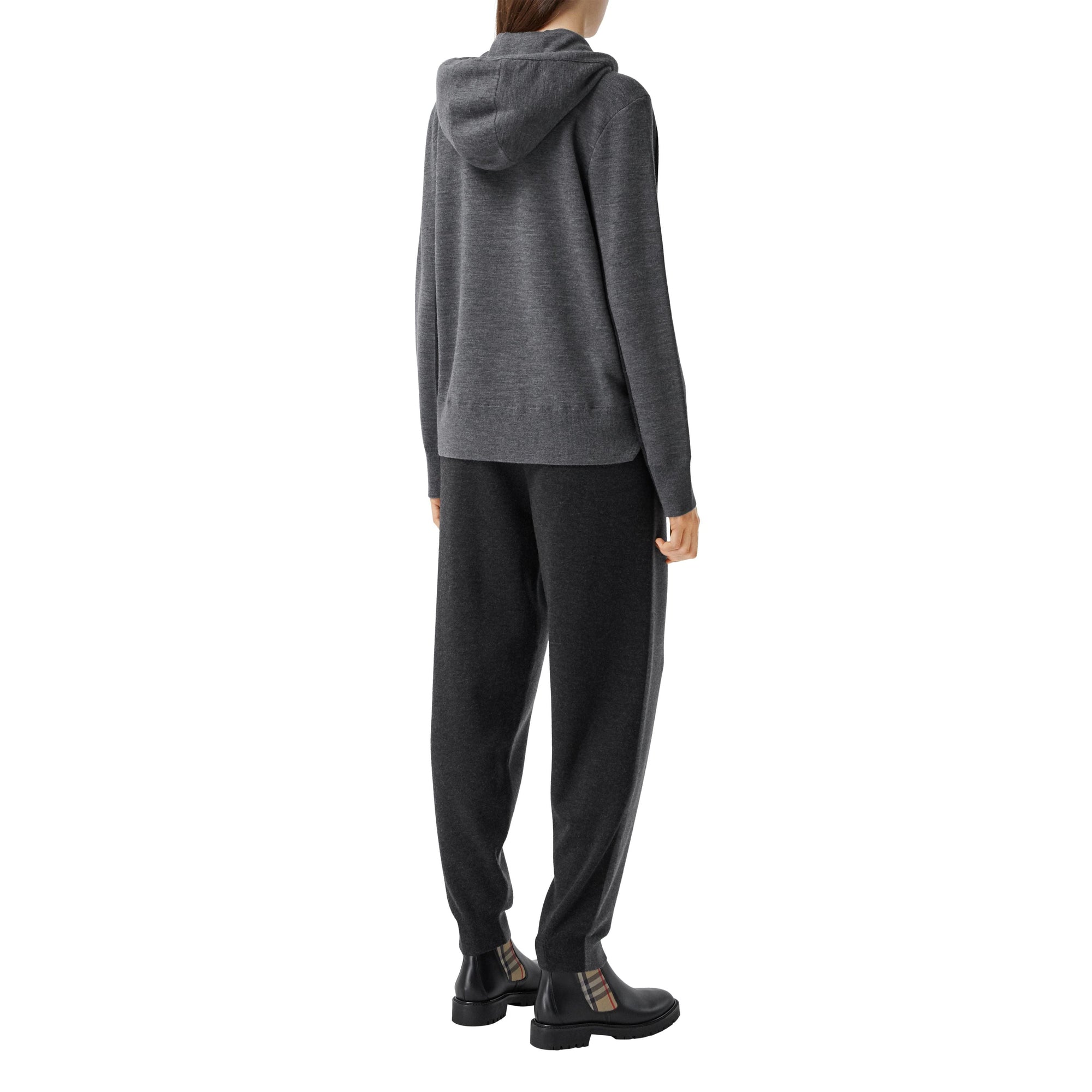 CHARCOAL MELANGE Hoodie en maille de laine mérinos mélangée bicolore