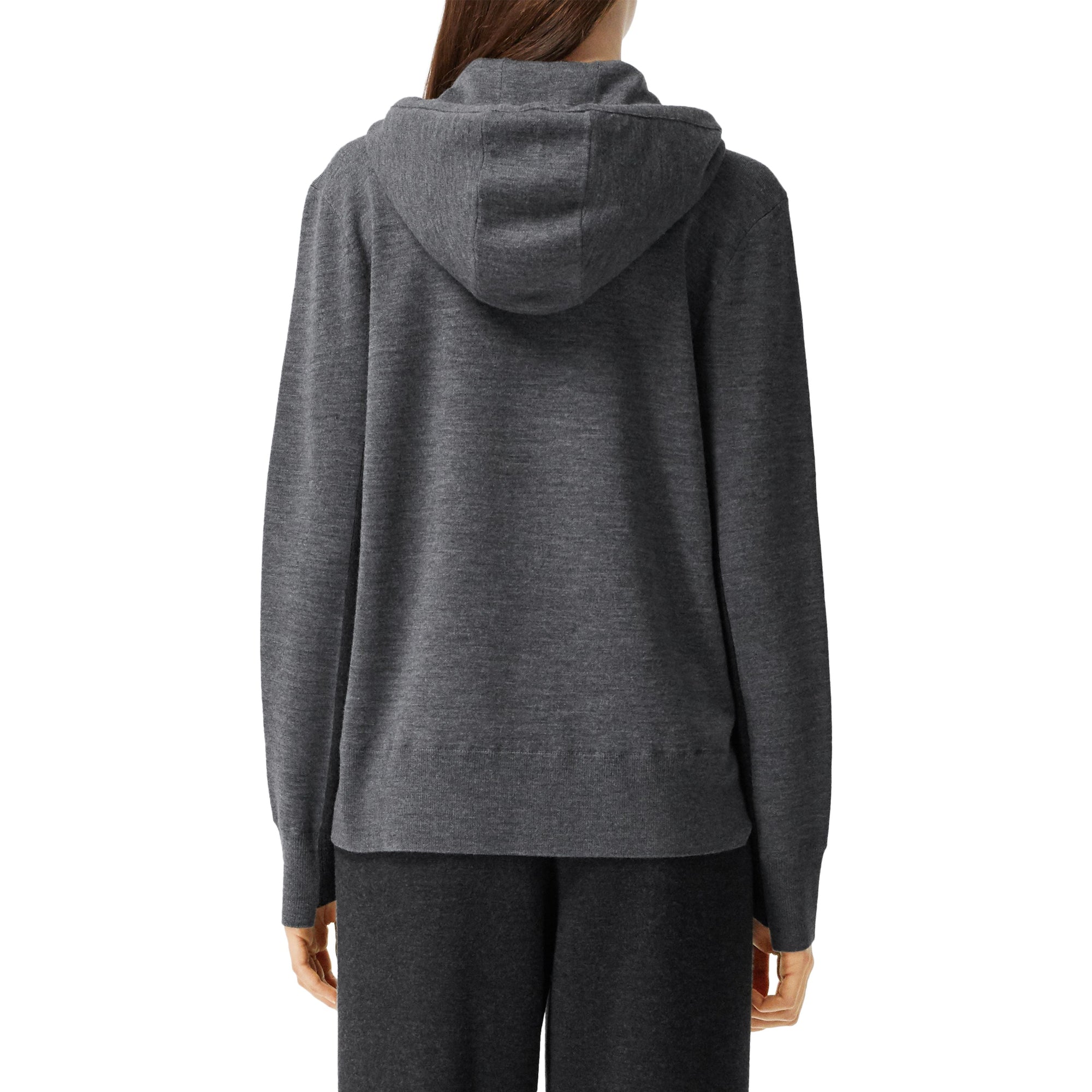 CHARCOAL MELANGE Hoodie en maille de laine mérinos mélangée bicolore