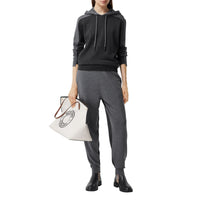 CHARCOAL MELANGE Hoodie en maille de laine mérinos mélangée bicolore