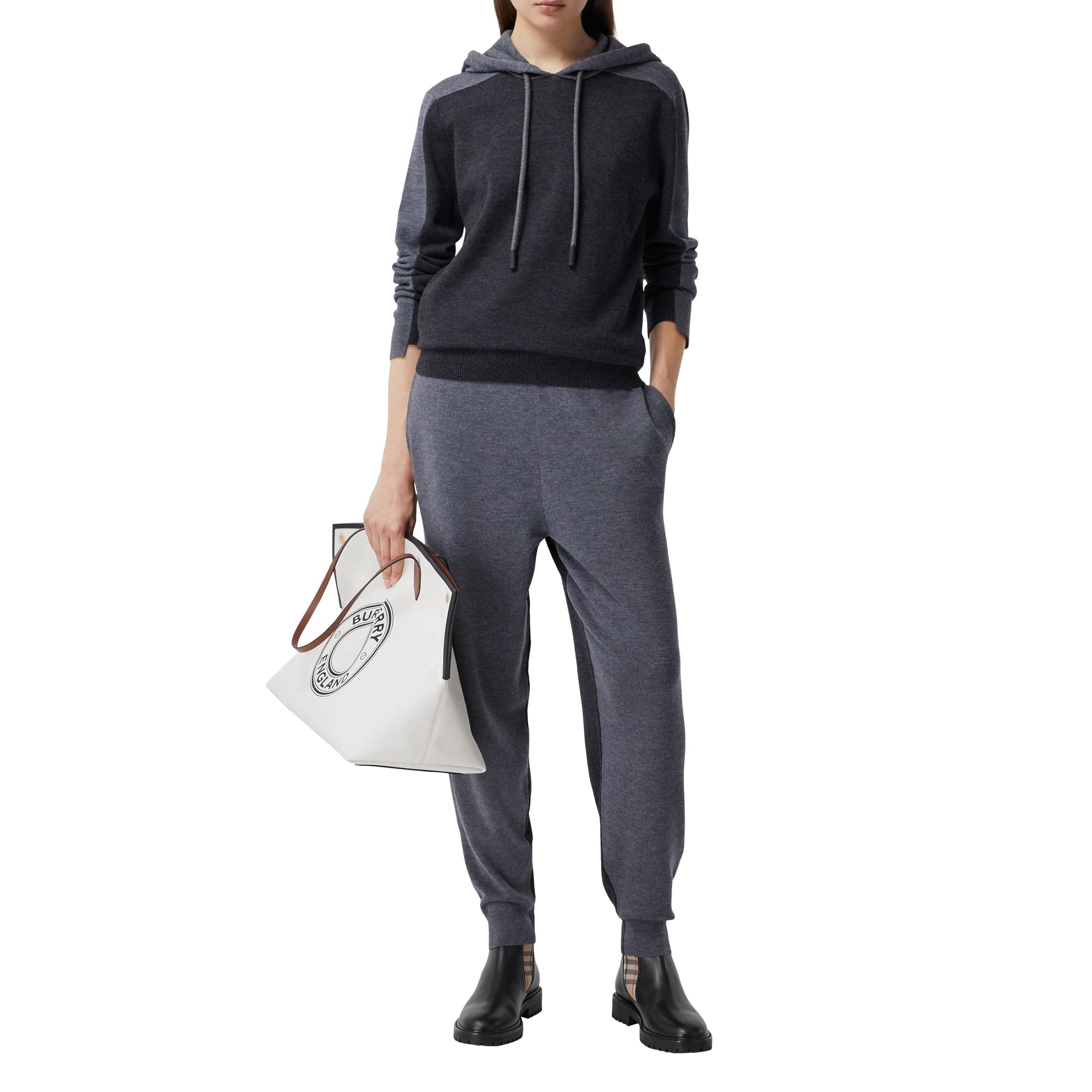 CHARCOAL MELANGE Pantalon de survêtement en laine mérinos bicolore