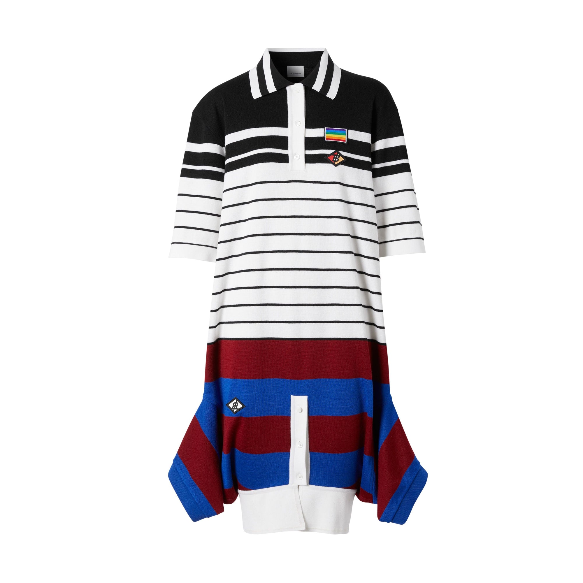 BLACK Robe polo déstructurée en laine mérinos rayée