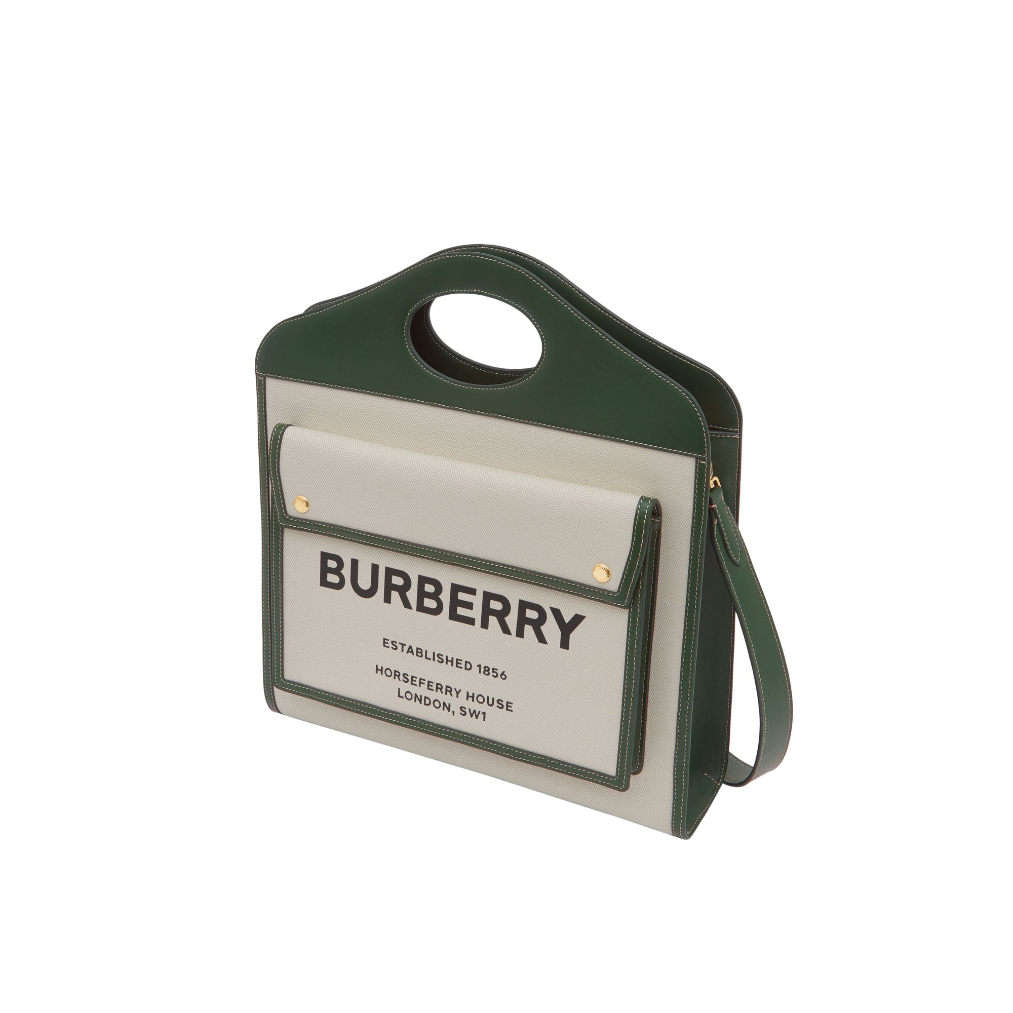 Sac pocket moyen en toile et cuir bicolore - Vert pin sombre