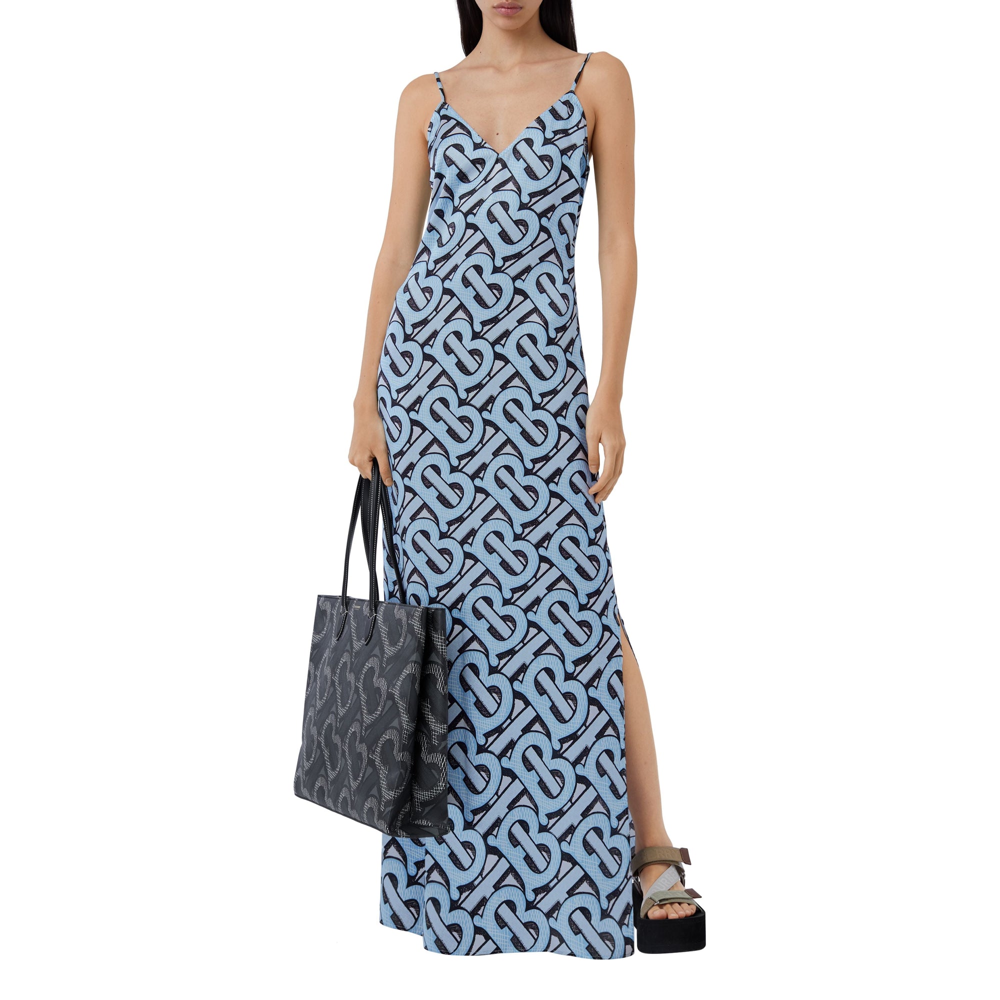 PALE AZURE IP PT Robe combinaison en satin de soie Monogram