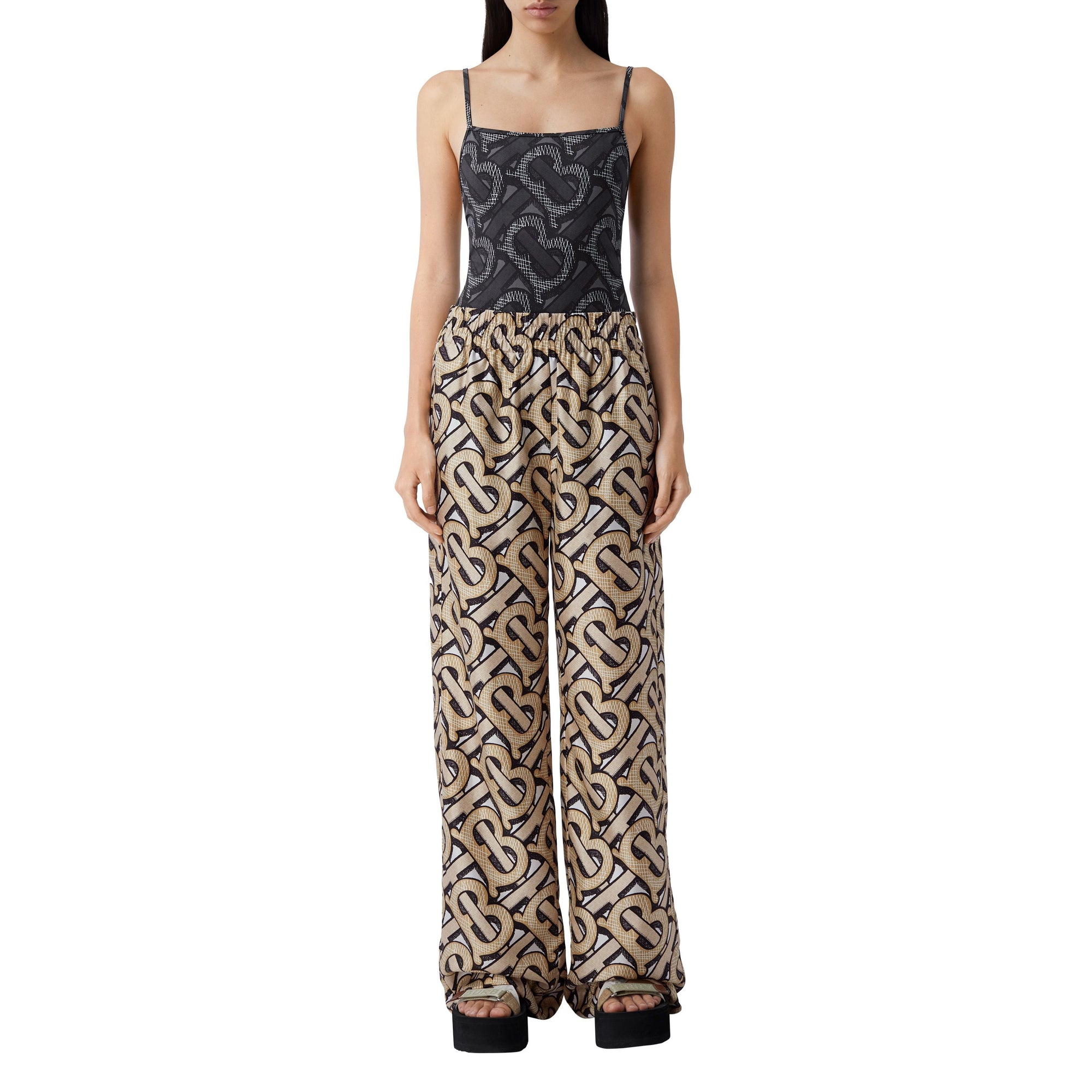 DARK BEIGE IP PTTN Pantalon ample en sergé de soie Monogram