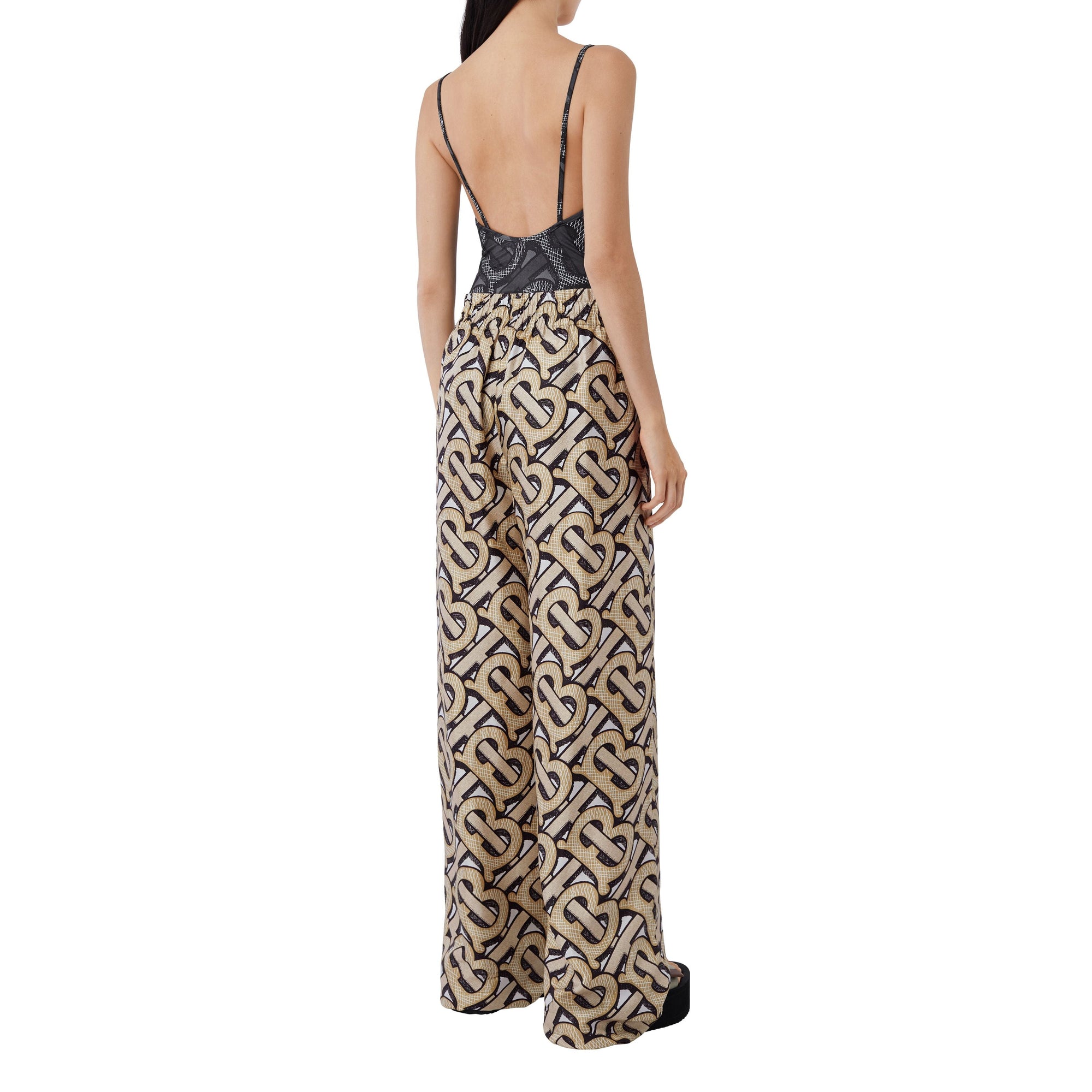 DARK BEIGE IP PTTN Pantalon ample en sergé de soie Monogram