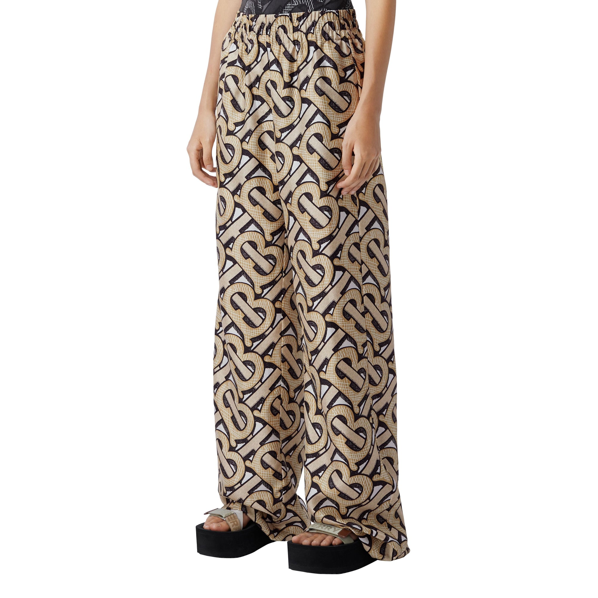 DARK BEIGE IP PTTN Pantalon ample en sergé de soie Monogram