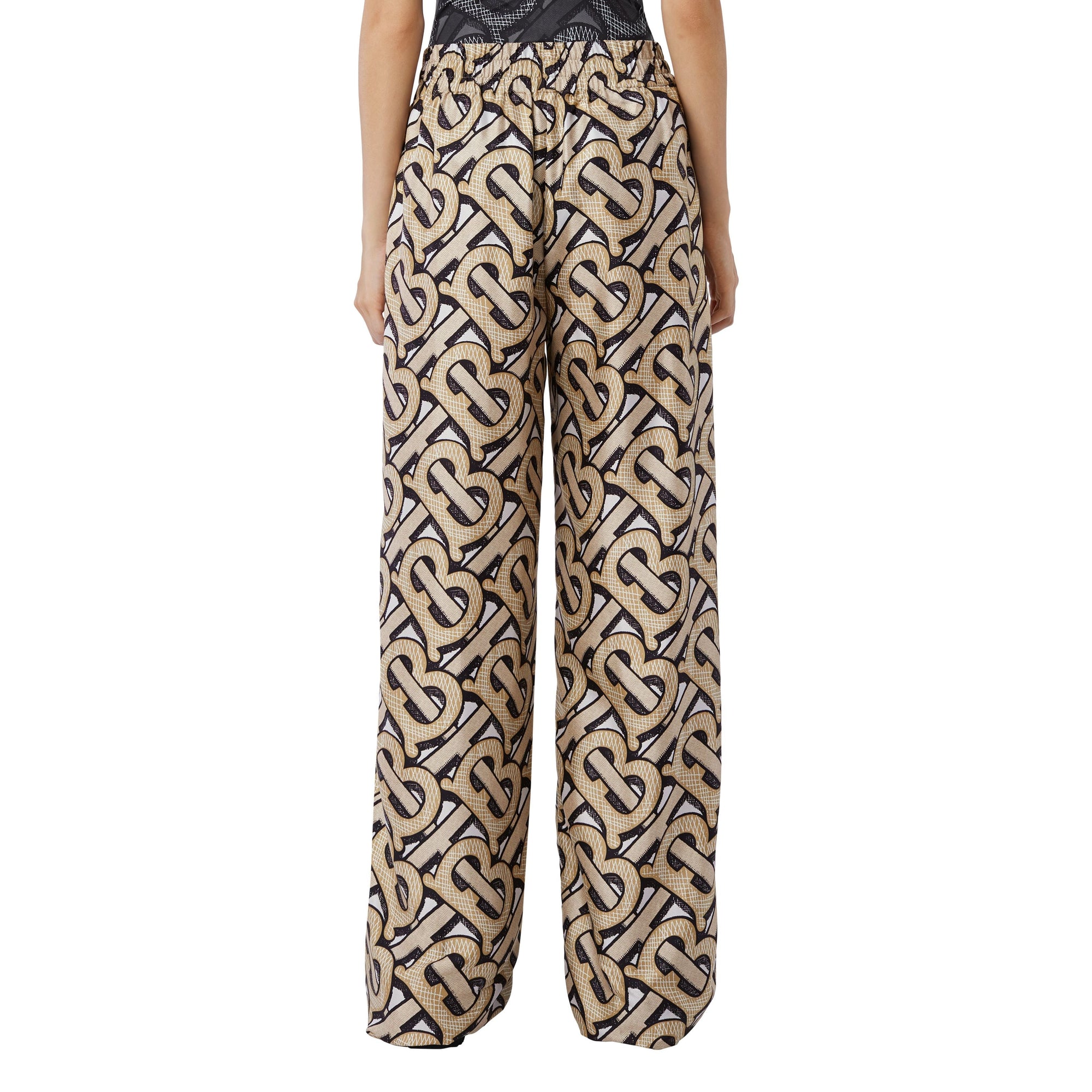 DARK BEIGE IP PTTN Pantalon ample en sergé de soie Monogram