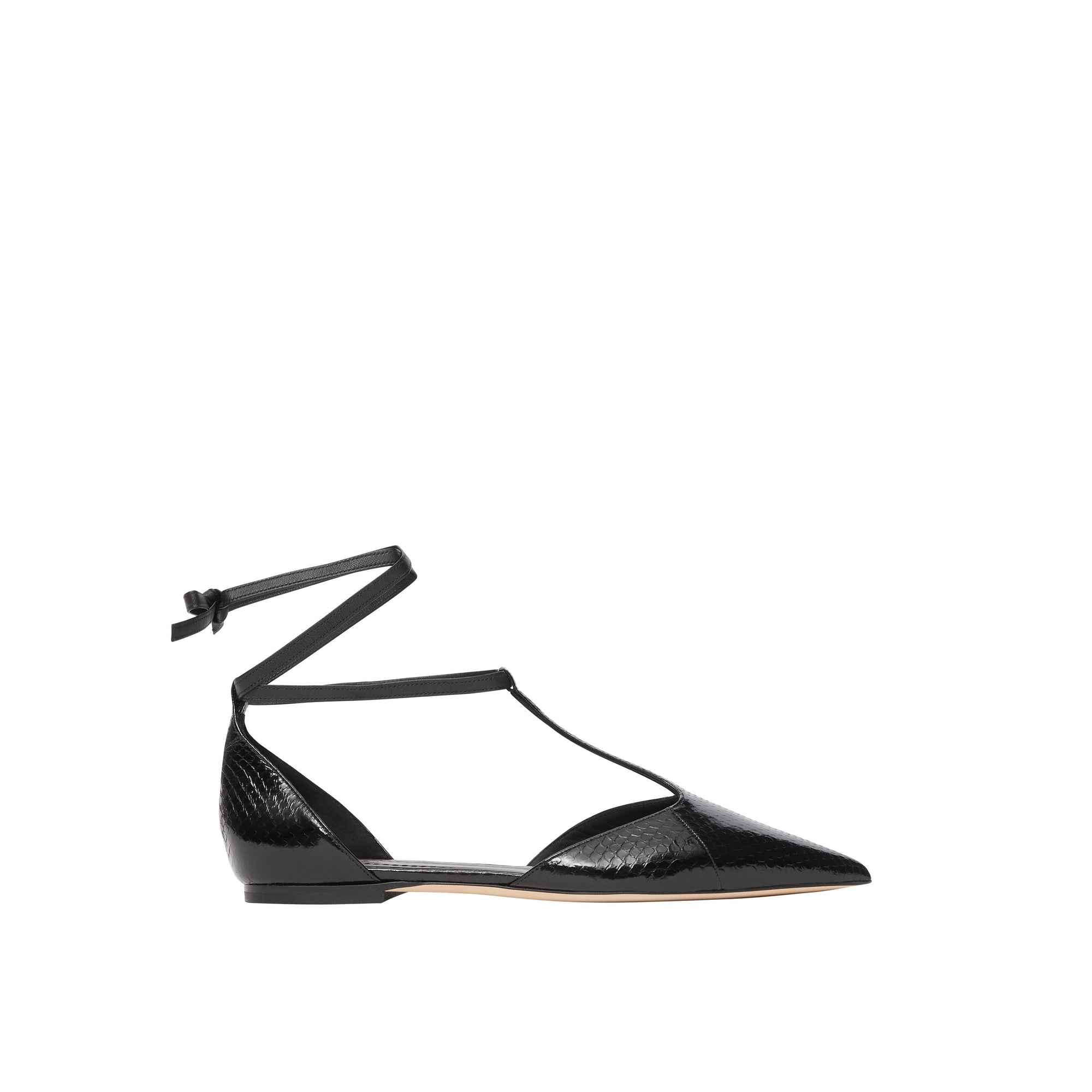 BLACK Ballerines à bout pointu en peau de serpent et cuir