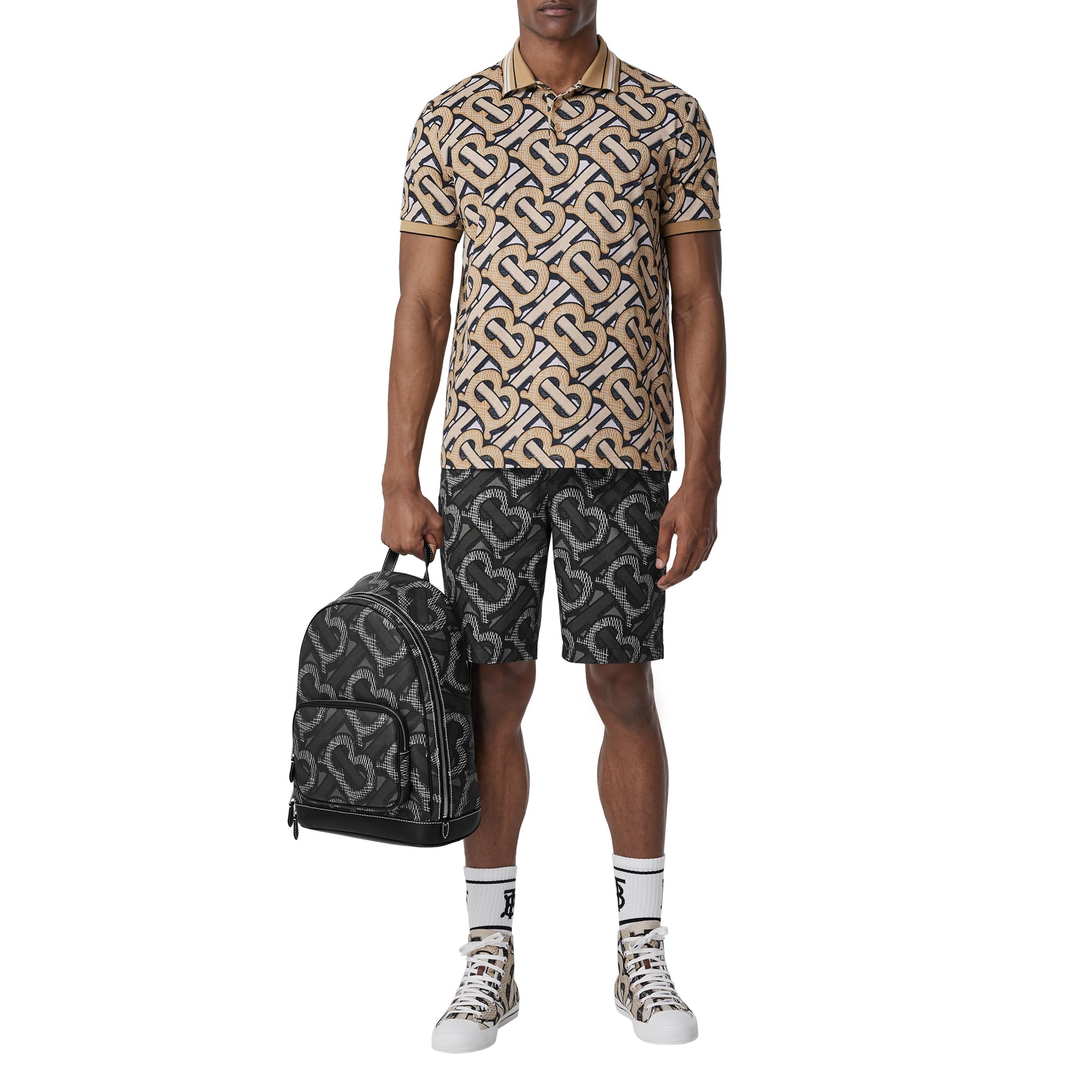 DARK BEIGE IP PTTN Polo en piqué de coton Monogram unisexe