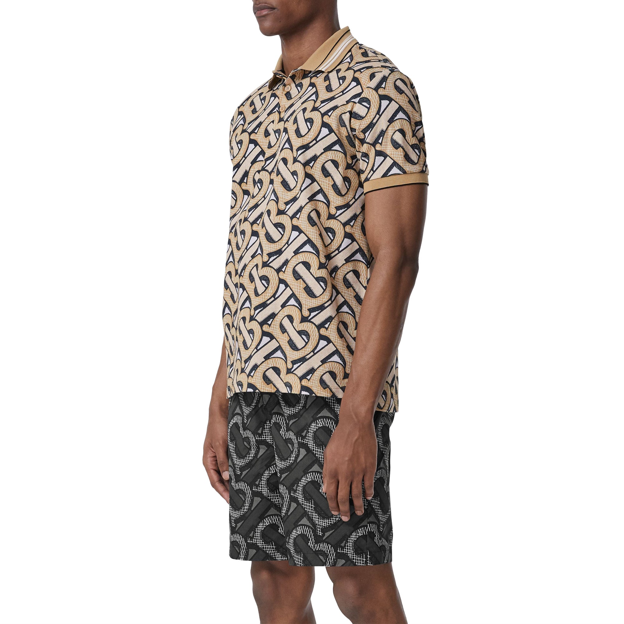 DARK BEIGE IP PTTN Polo en piqué de coton Monogram unisexe