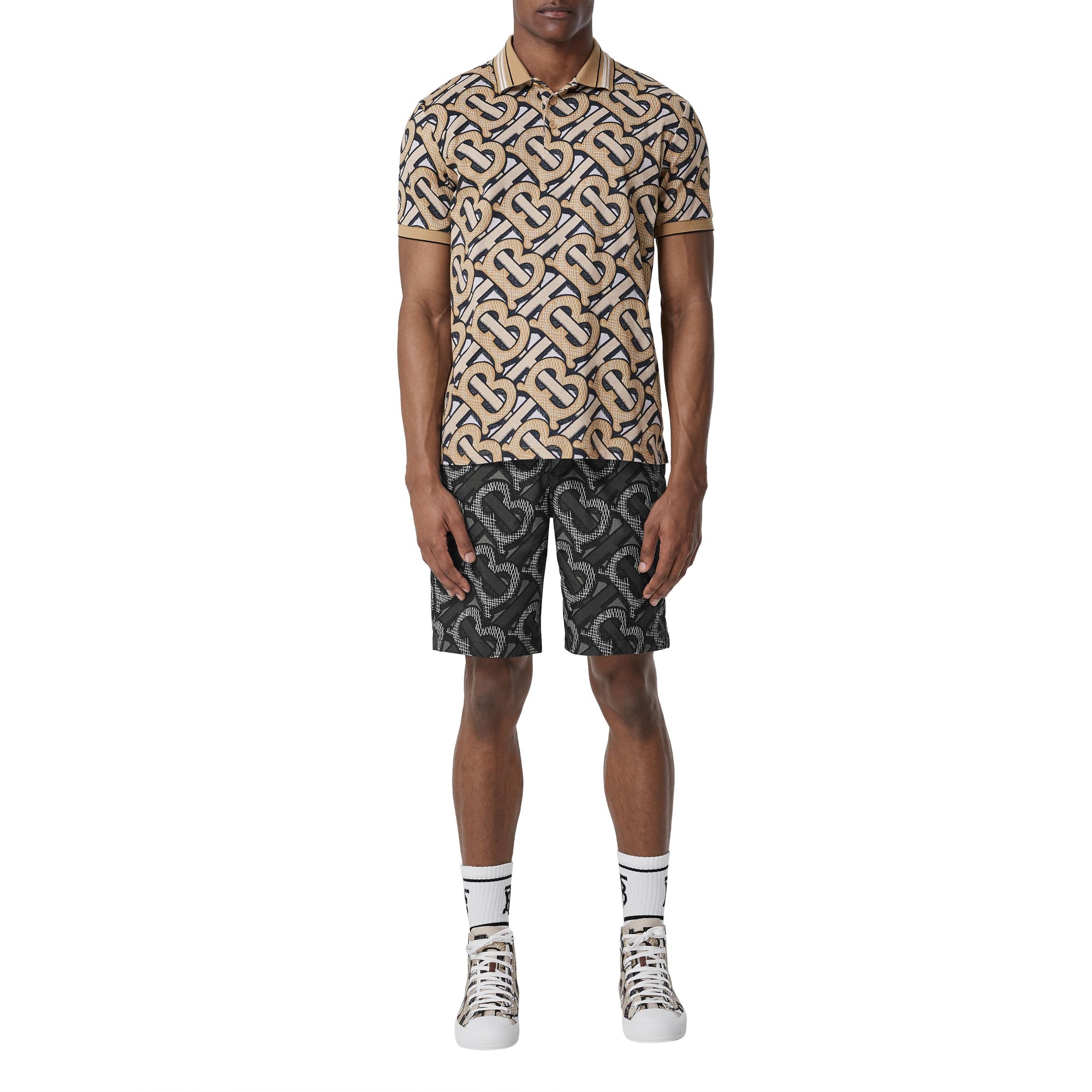 DARK BEIGE IP PTTN Polo en piqué de coton Monogram unisexe