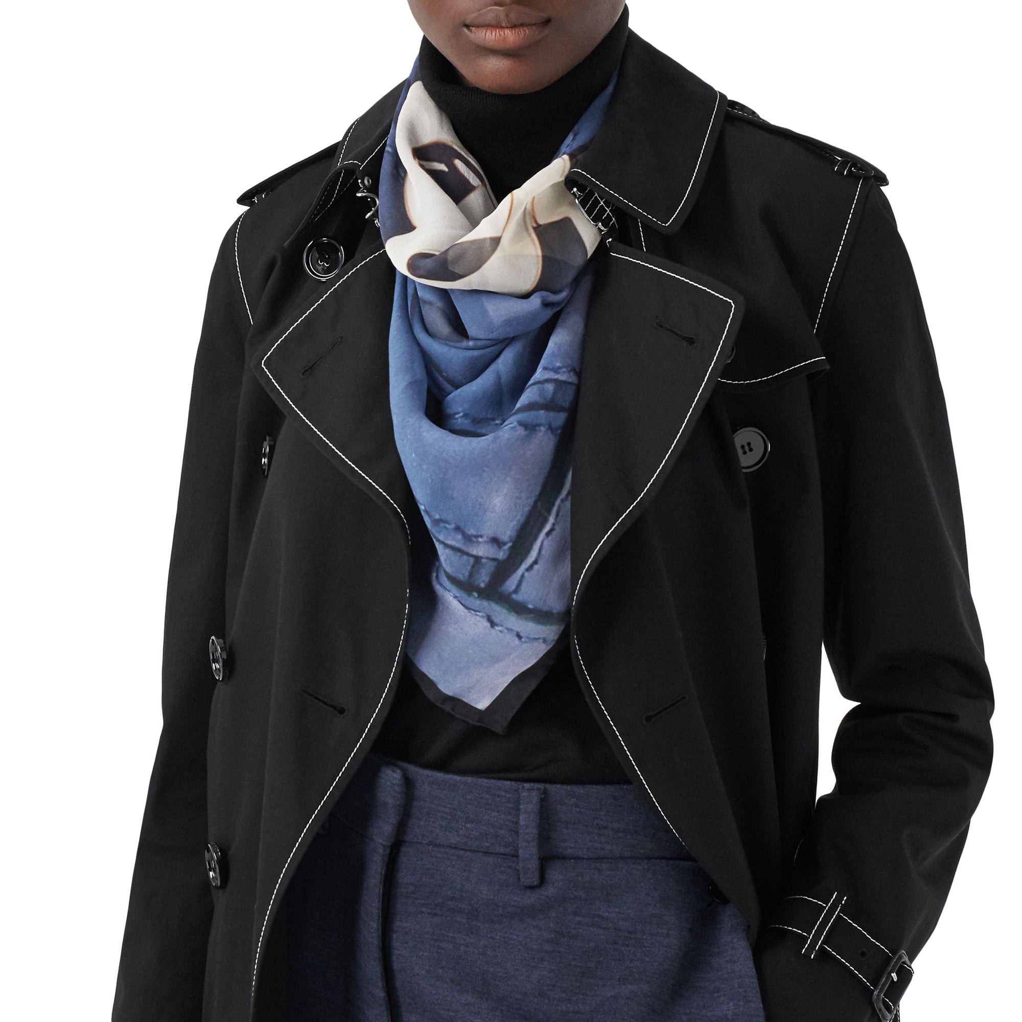 Foulard en mousseline de soie à imprimé sac tb - Bleu encre